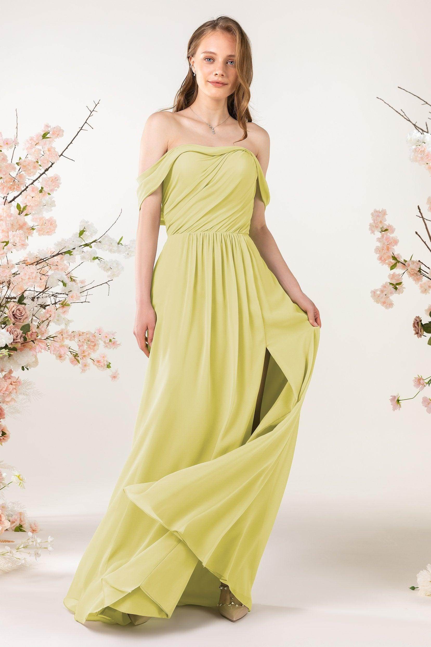 A-Line Sweep-Brush Train Chiffon Bridesmaid Dress CB0454 - COCOMELODY