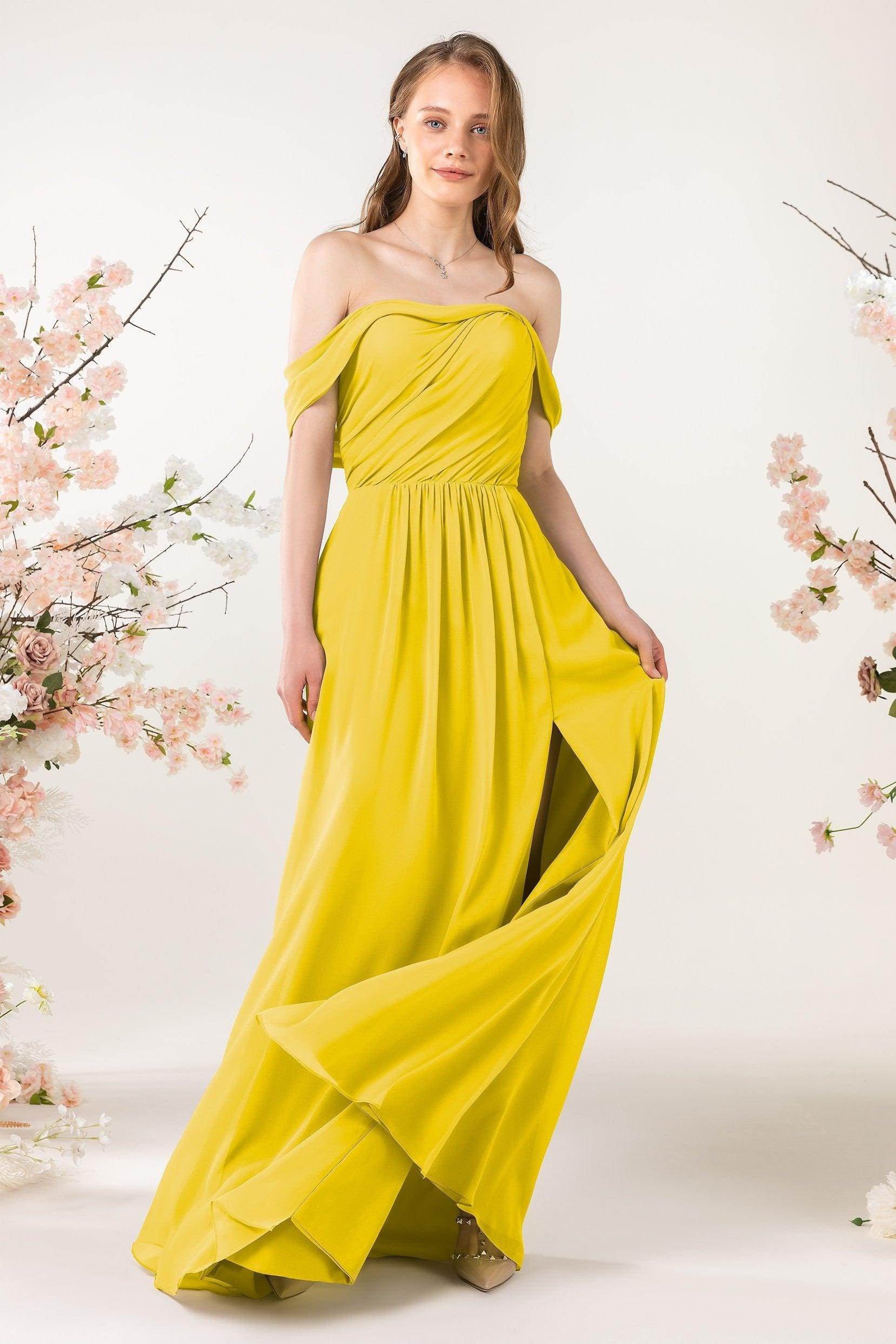 A-Line Sweep-Brush Train Chiffon Bridesmaid Dress CB0454 - COCOMELODY