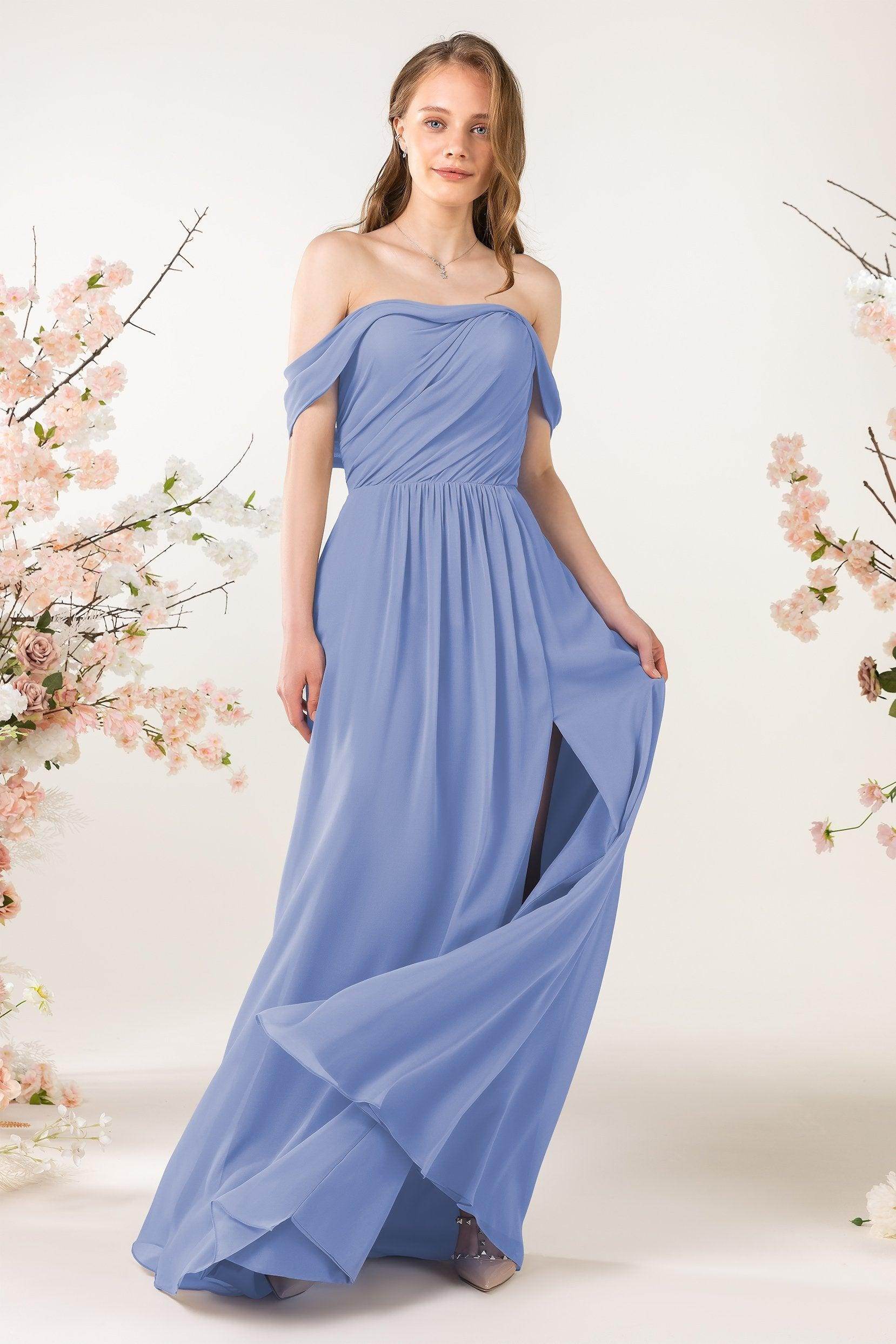 A-Line Sweep-Brush Train Chiffon Bridesmaid Dress CB0454 - COCOMELODY