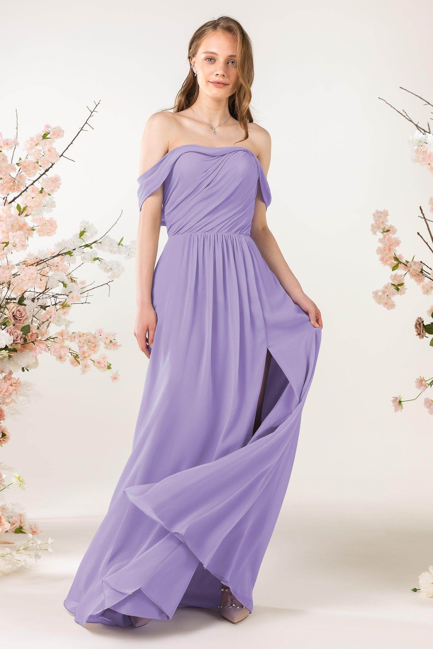 A-Line Sweep-Brush Train Chiffon Bridesmaid Dress CB0454 - COCOMELODY