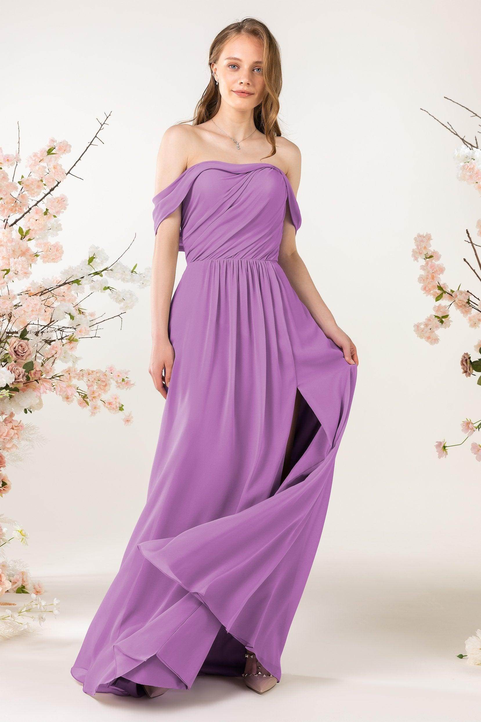 A-Line Sweep-Brush Train Chiffon Bridesmaid Dress CB0454 - COCOMELODY