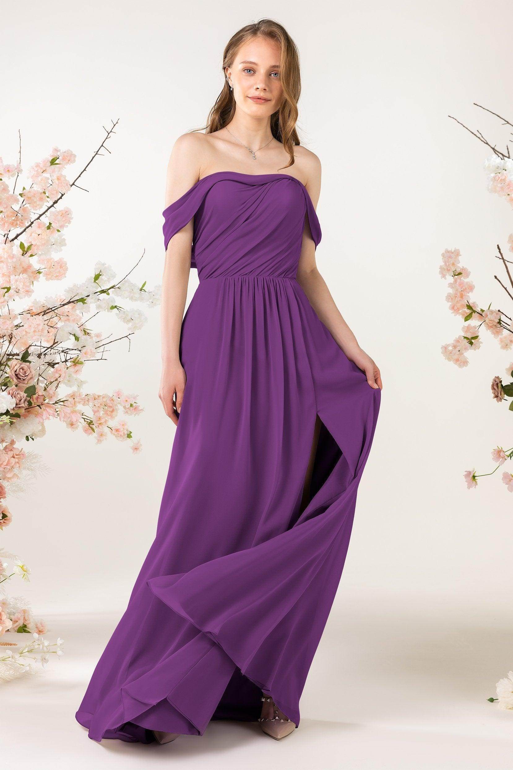 A-Line Sweep-Brush Train Chiffon Bridesmaid Dress CB0454 - COCOMELODY