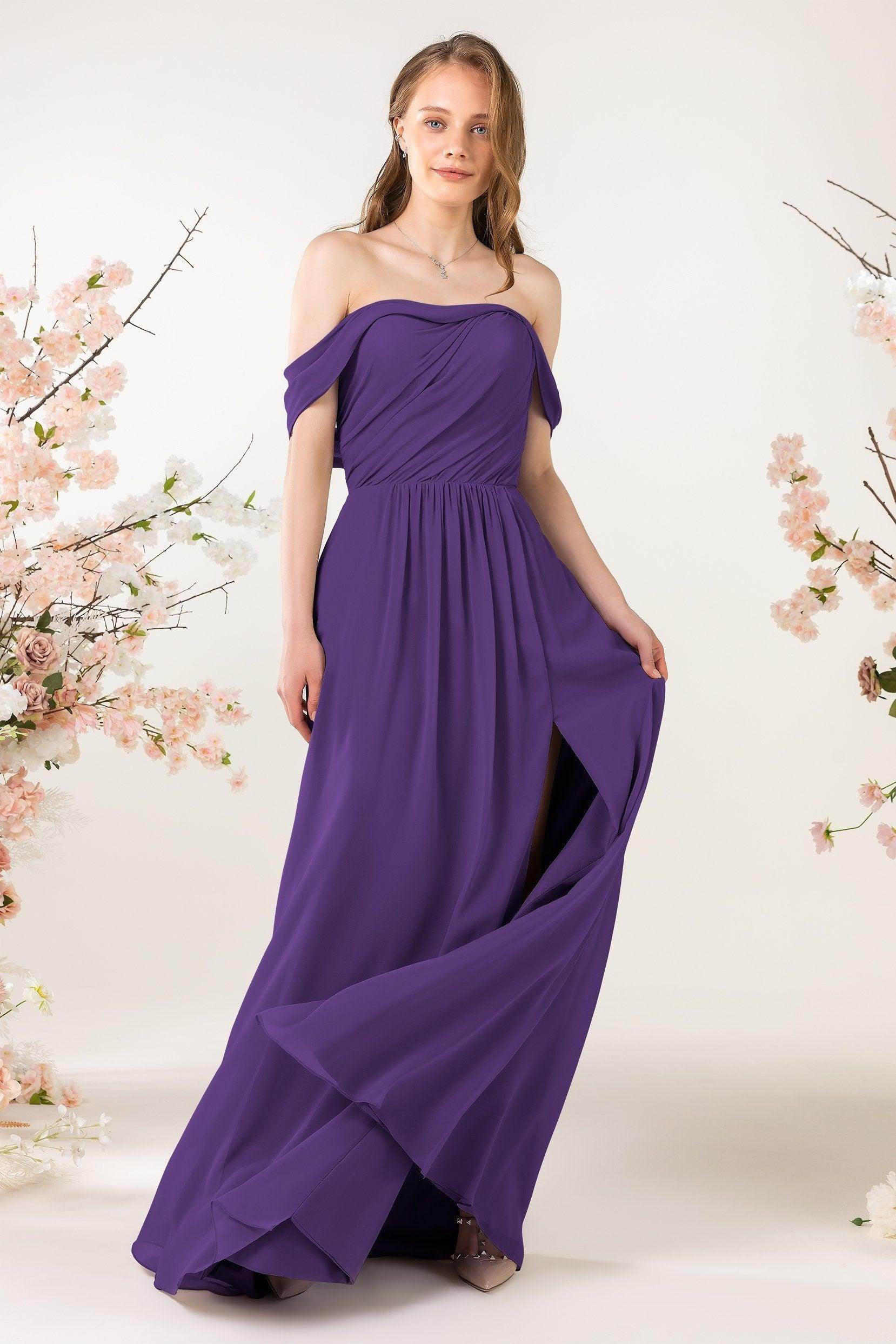 A-Line Sweep-Brush Train Chiffon Bridesmaid Dress CB0454 - COCOMELODY