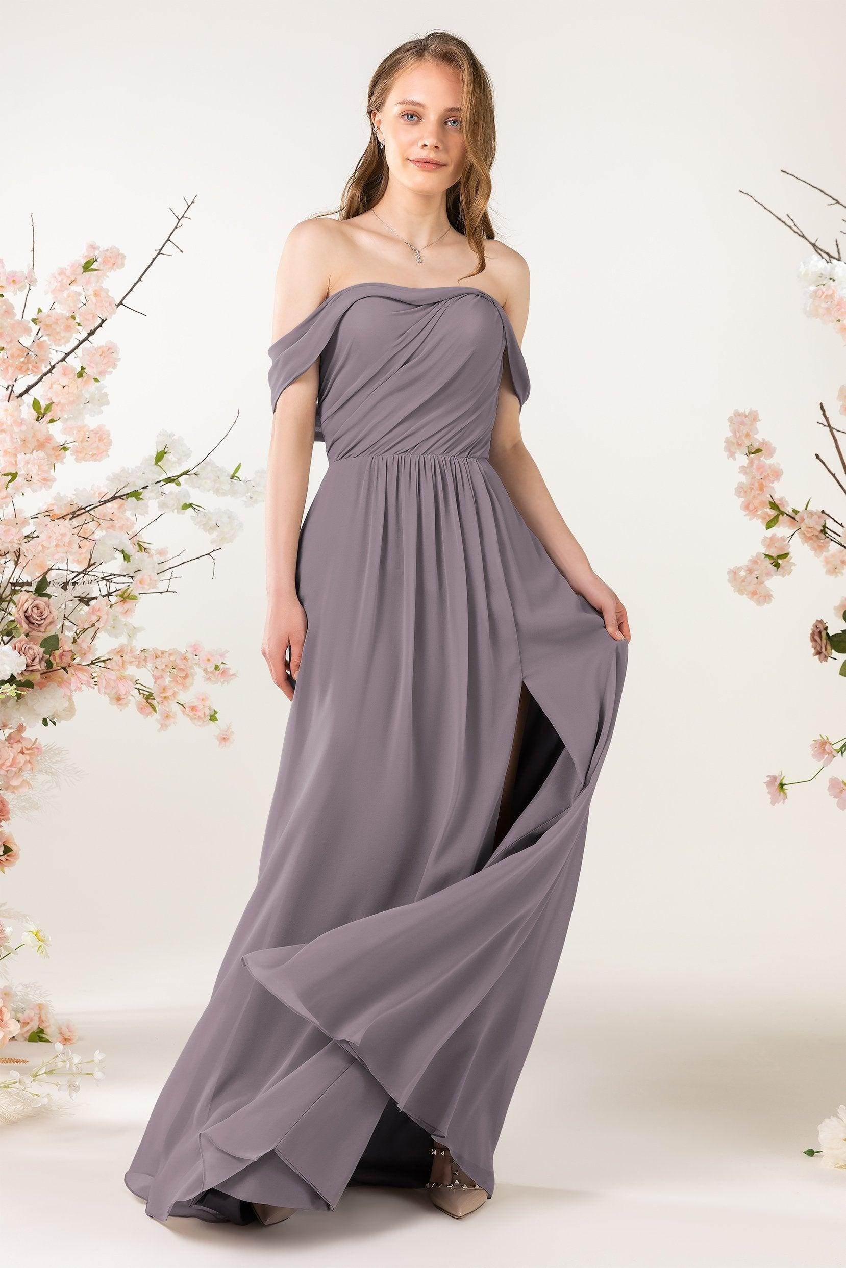 A-Line Sweep-Brush Train Chiffon Bridesmaid Dress CB0454 - COCOMELODY