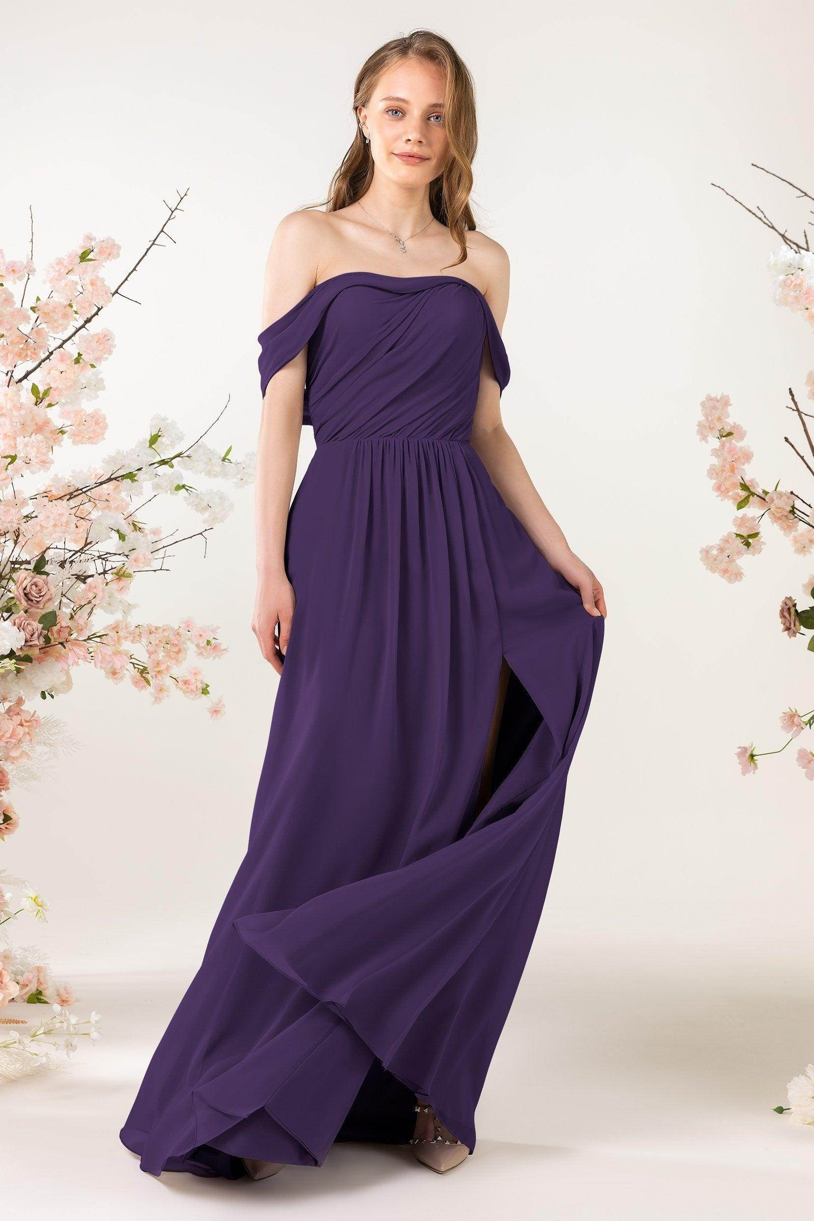 A-Line Sweep-Brush Train Chiffon Bridesmaid Dress CB0454 - COCOMELODY