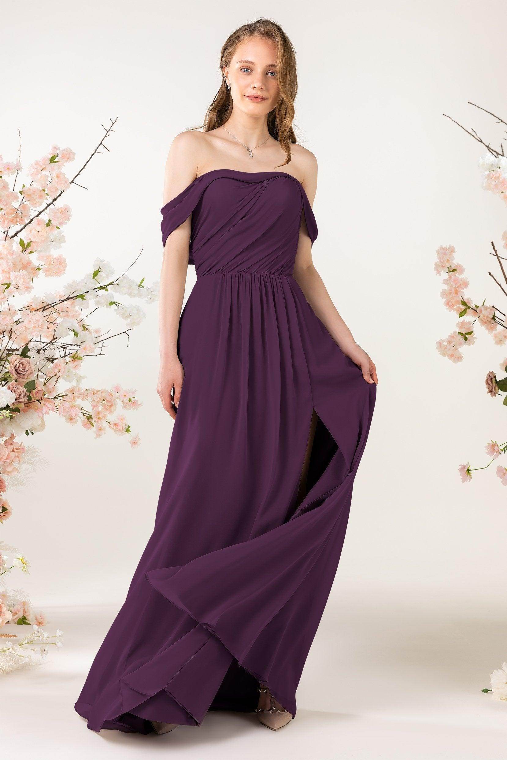 A-Line Sweep-Brush Train Chiffon Bridesmaid Dress CB0454 - COCOMELODY
