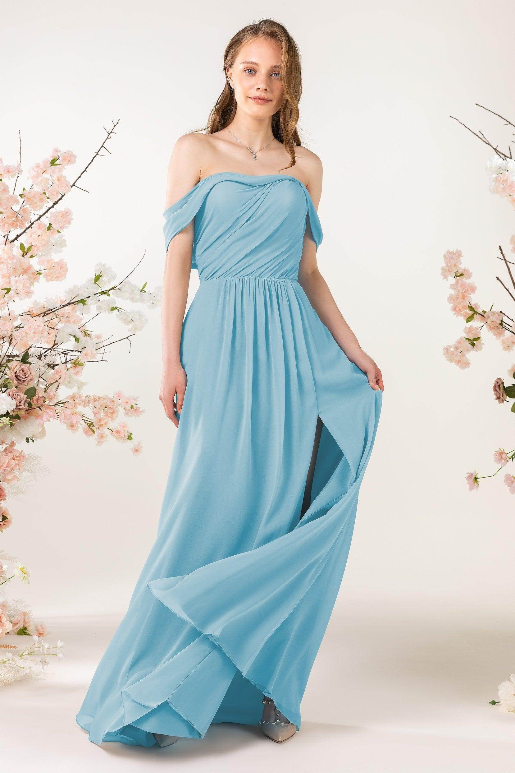 A-Line Sweep-Brush Train Chiffon Bridesmaid Dress CB0454 - COCOMELODY