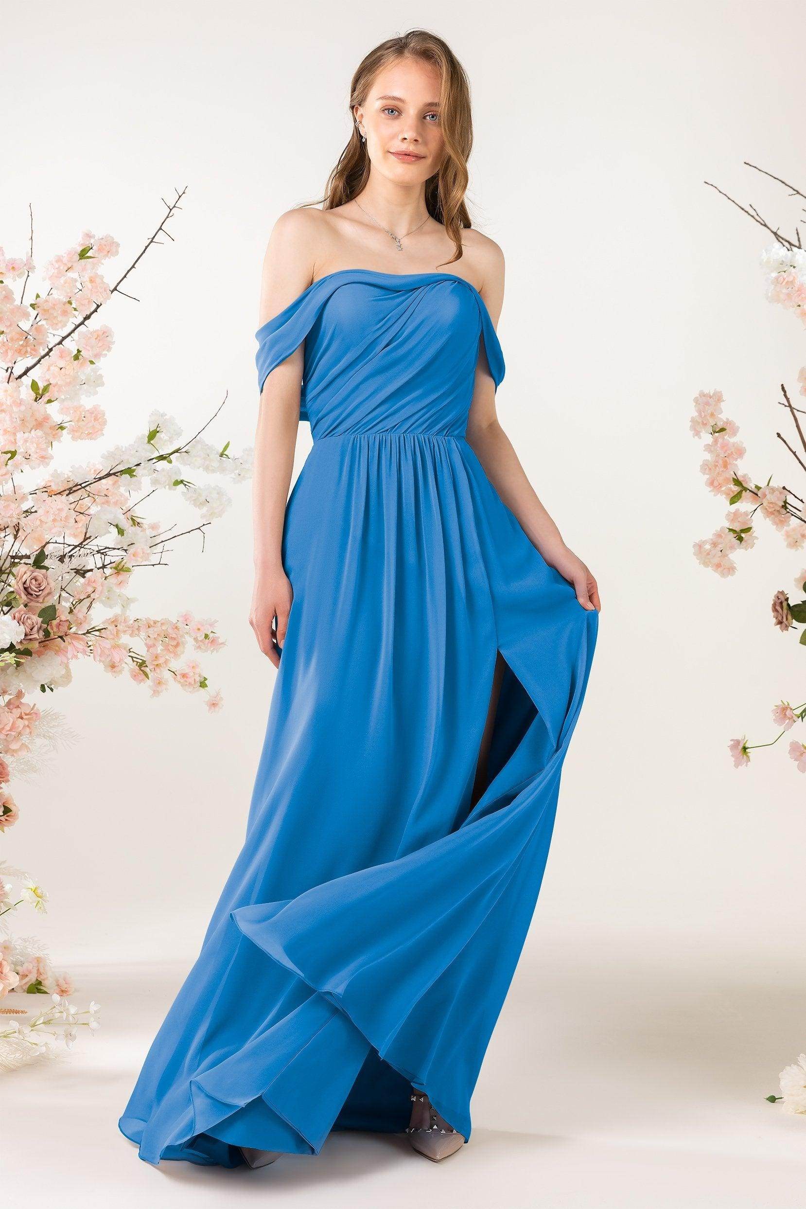 A-Line Sweep-Brush Train Chiffon Bridesmaid Dress CB0454 - COCOMELODY
