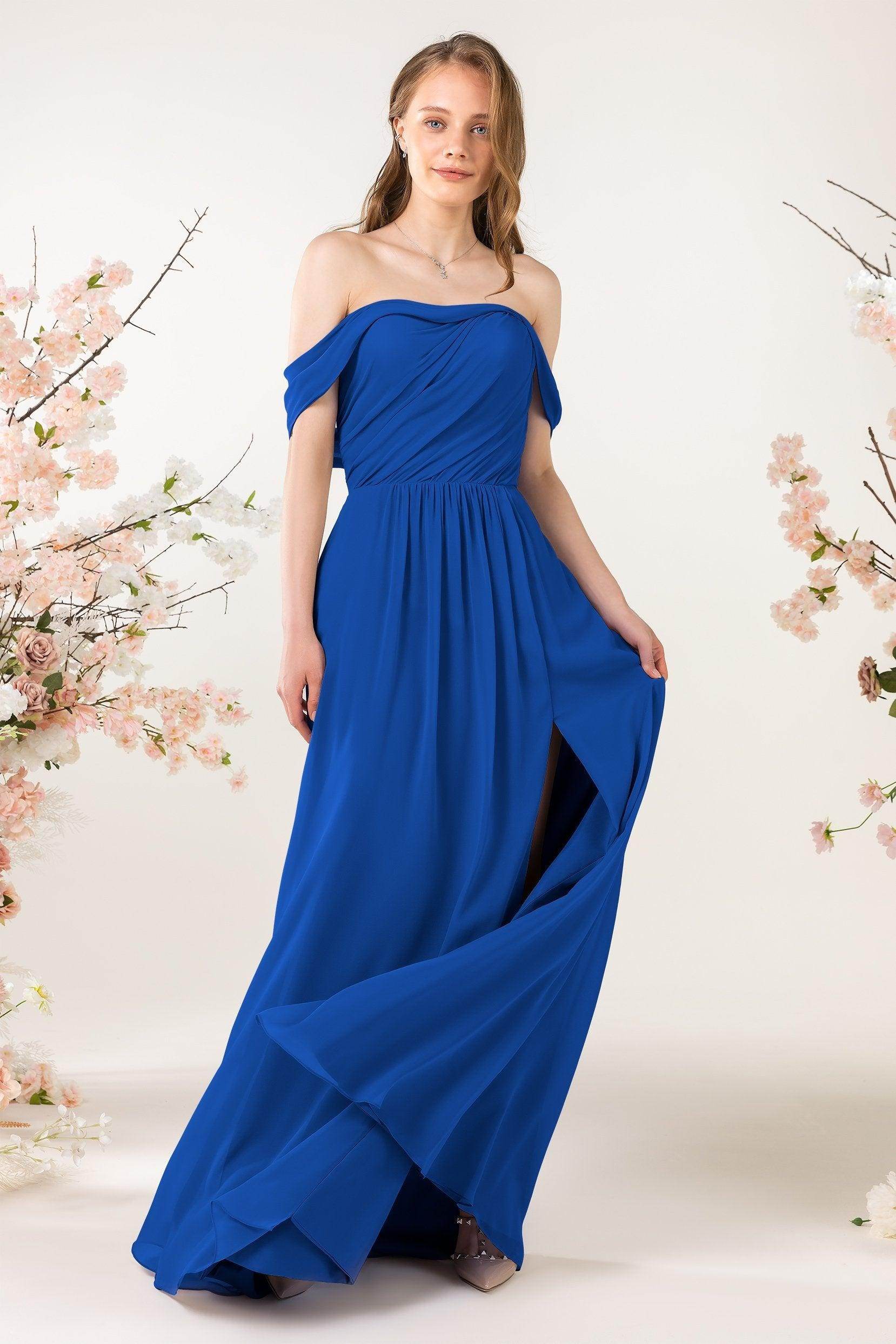 A-Line Sweep-Brush Train Chiffon Bridesmaid Dress CB0454 - COCOMELODY