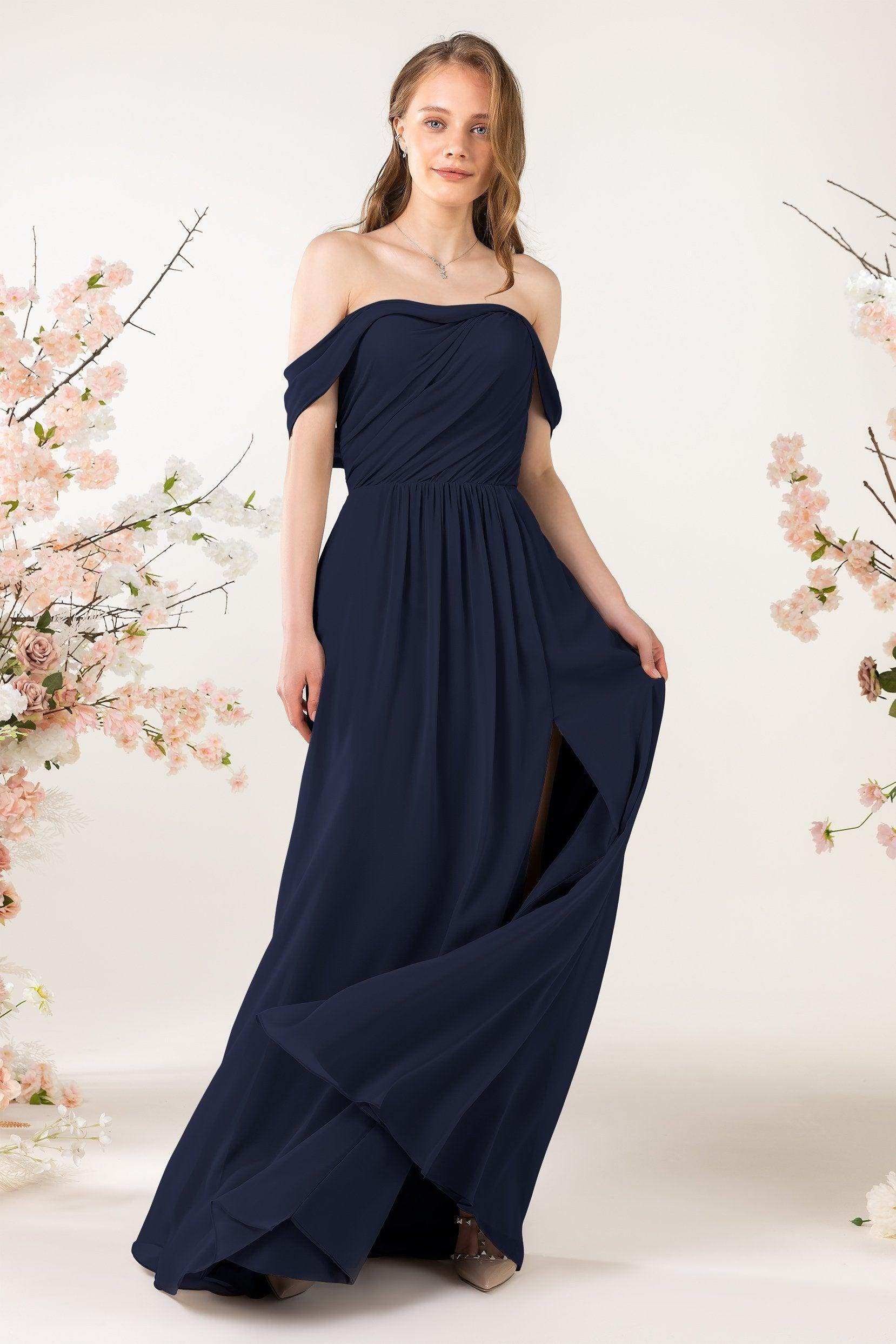 A-Line Sweep-Brush Train Chiffon Bridesmaid Dress CB0454 - COCOMELODY