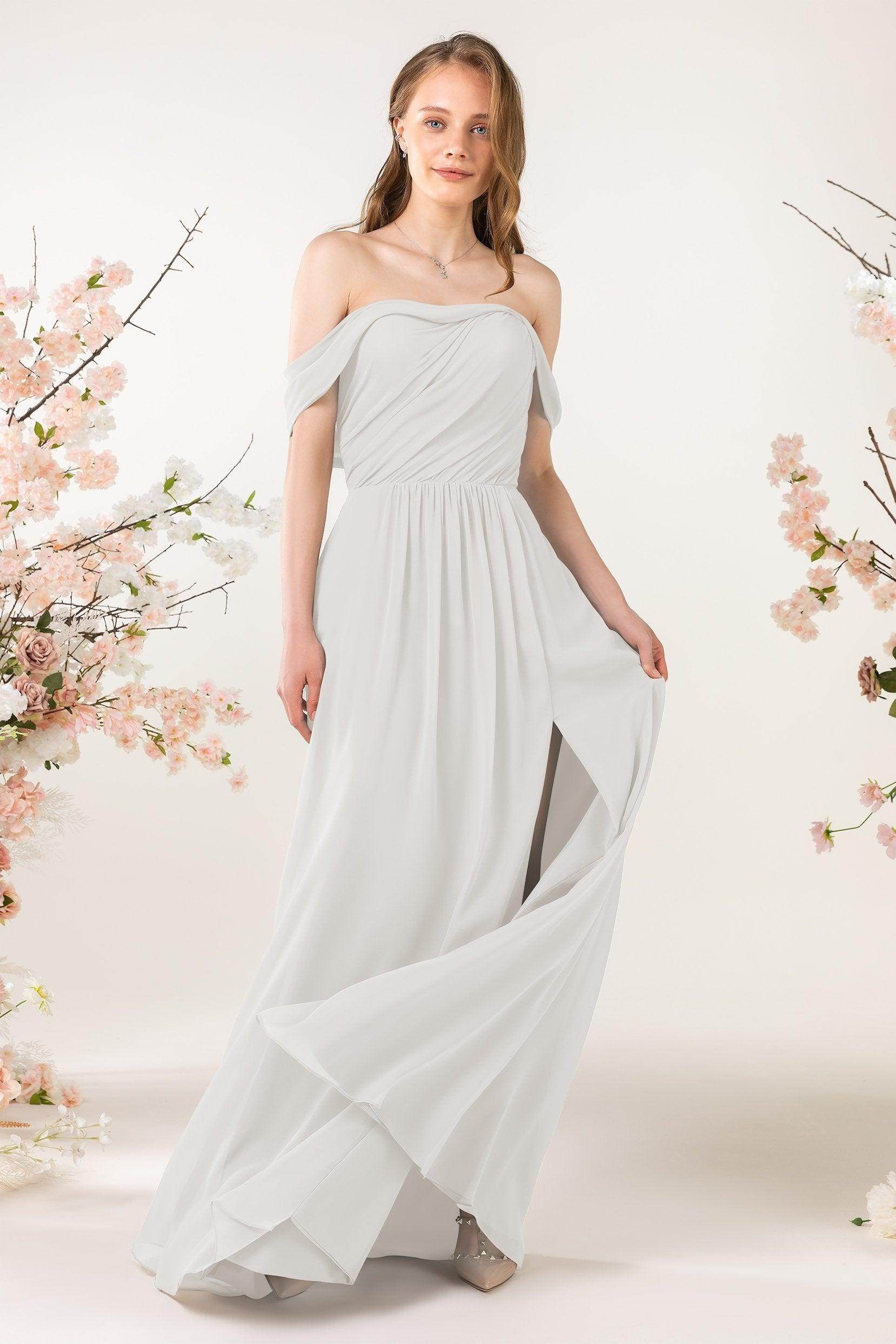 A-Line Sweep-Brush Train Chiffon Bridesmaid Dress CB0454 - COCOMELODY