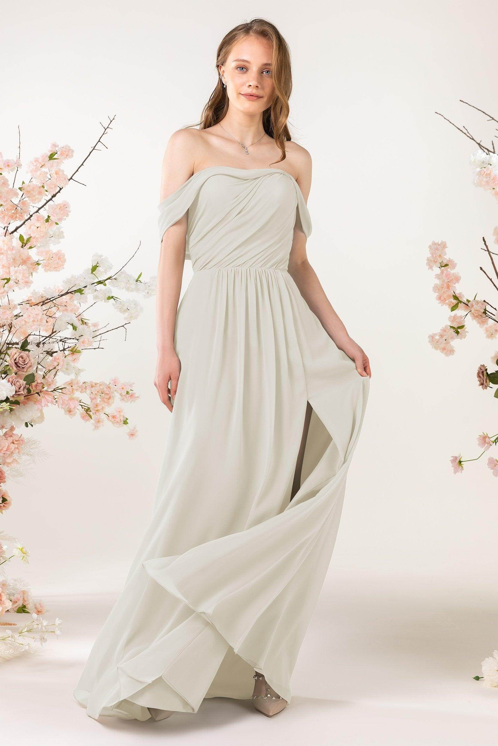 A-Line Sweep-Brush Train Chiffon Bridesmaid Dress CB0454 - COCOMELODY