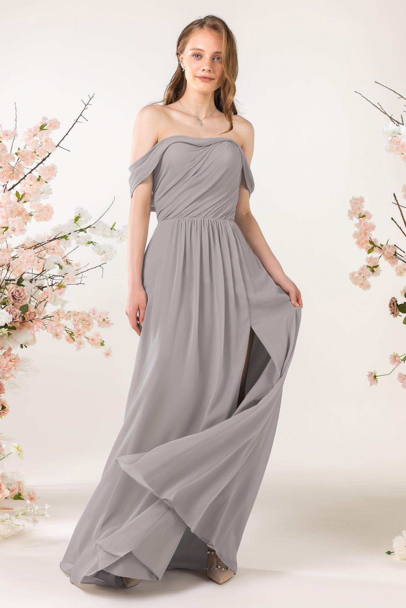 A-Line Sweep-Brush Train Chiffon Bridesmaid Dress CB0454 - COCOMELODY
