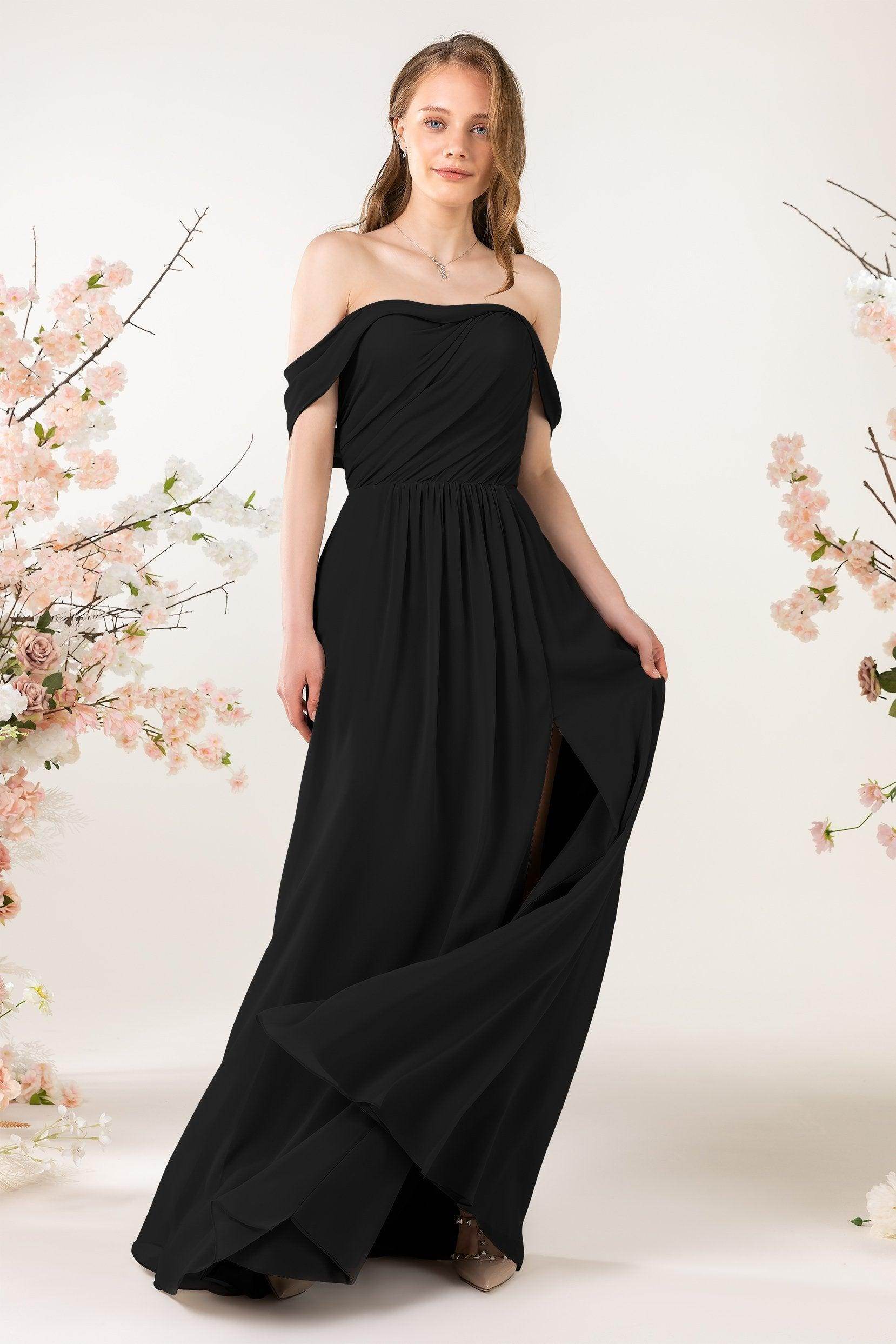 A-Line Sweep-Brush Train Chiffon Bridesmaid Dress CB0454 - COCOMELODY