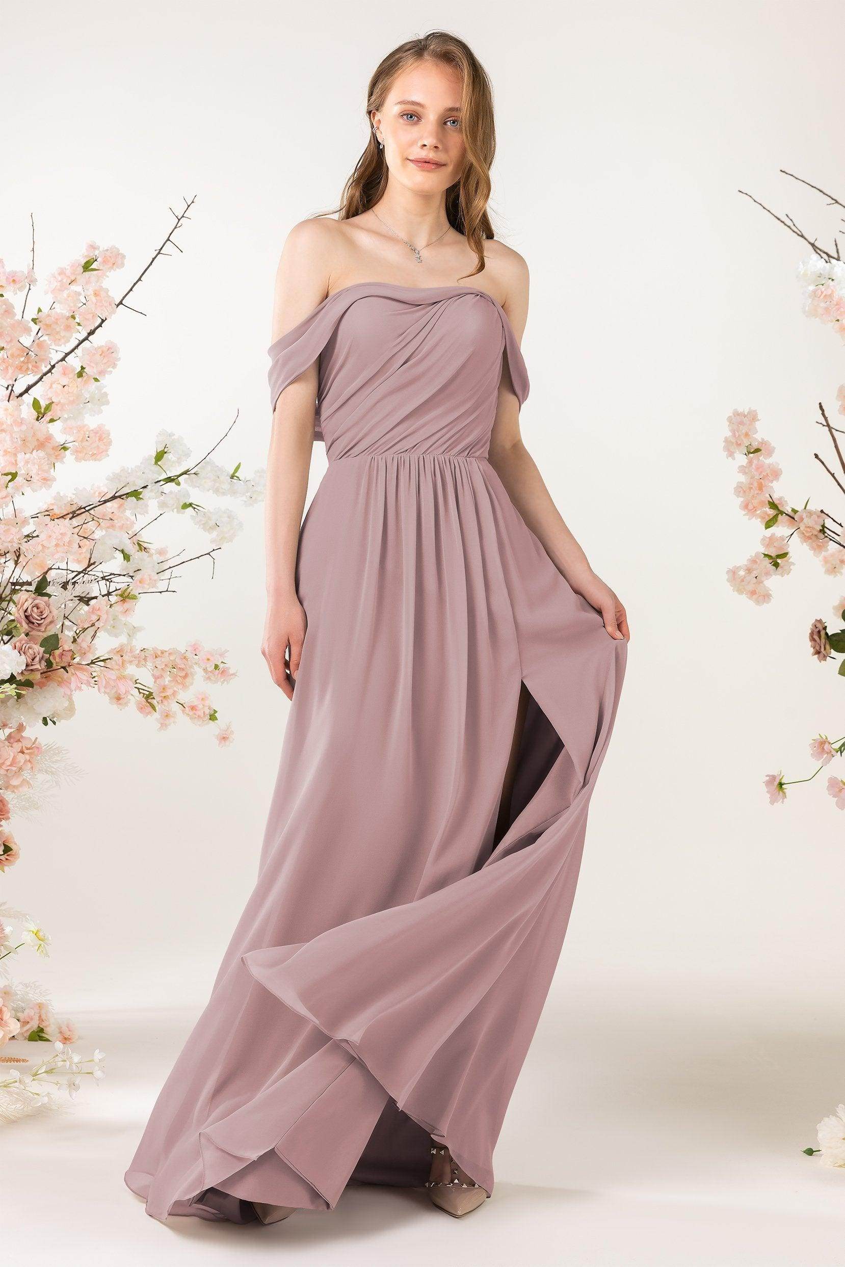 A-Line Sweep-Brush Train Chiffon Bridesmaid Dress CB0454 - COCOMELODY