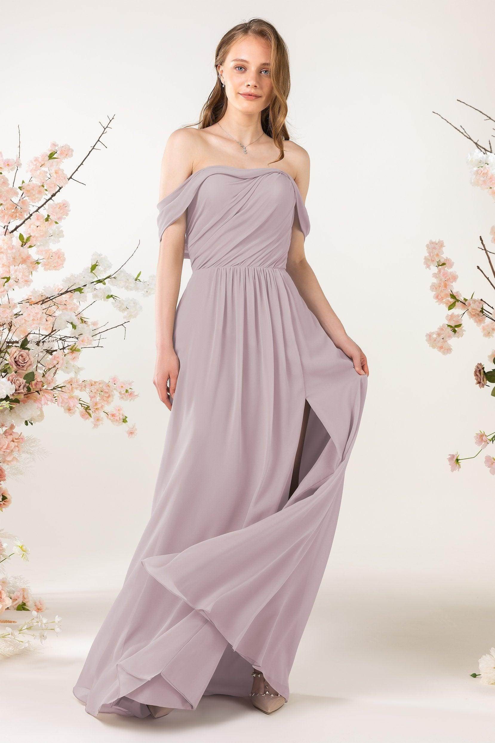 A-Line Sweep-Brush Train Chiffon Bridesmaid Dress CB0454 - COCOMELODY