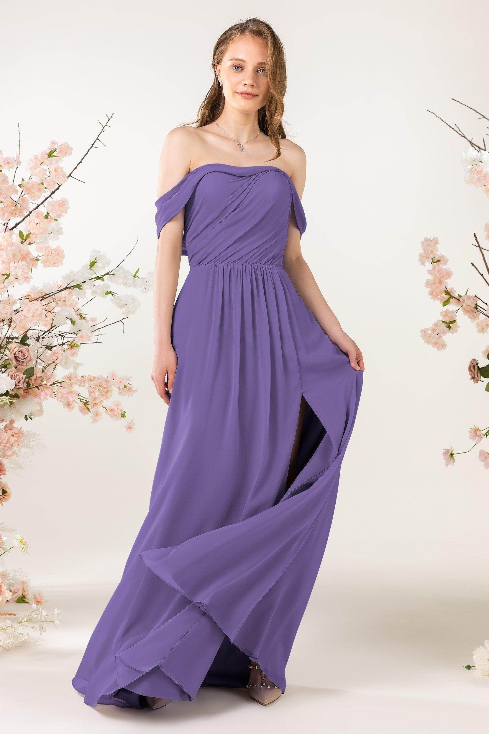 A-Line Sweep-Brush Train Chiffon Bridesmaid Dress CB0454 - COCOMELODY