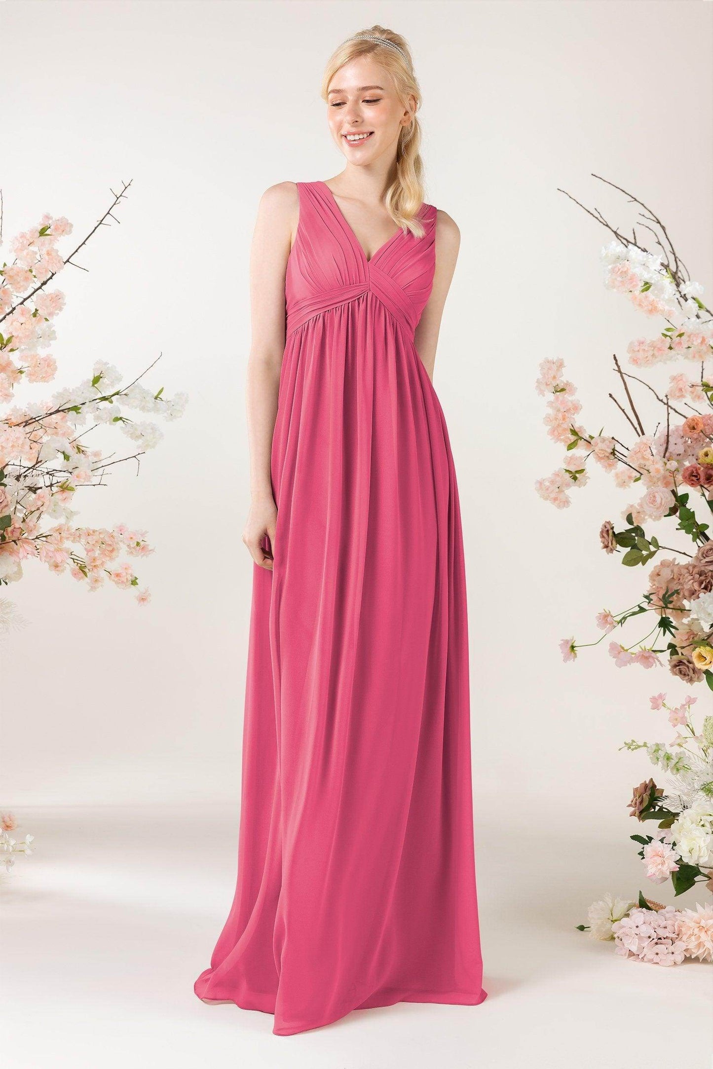 A-Line Sweep-Brush Train Chiffon Bridesmaid Dress CB0455 - COCOMELODY