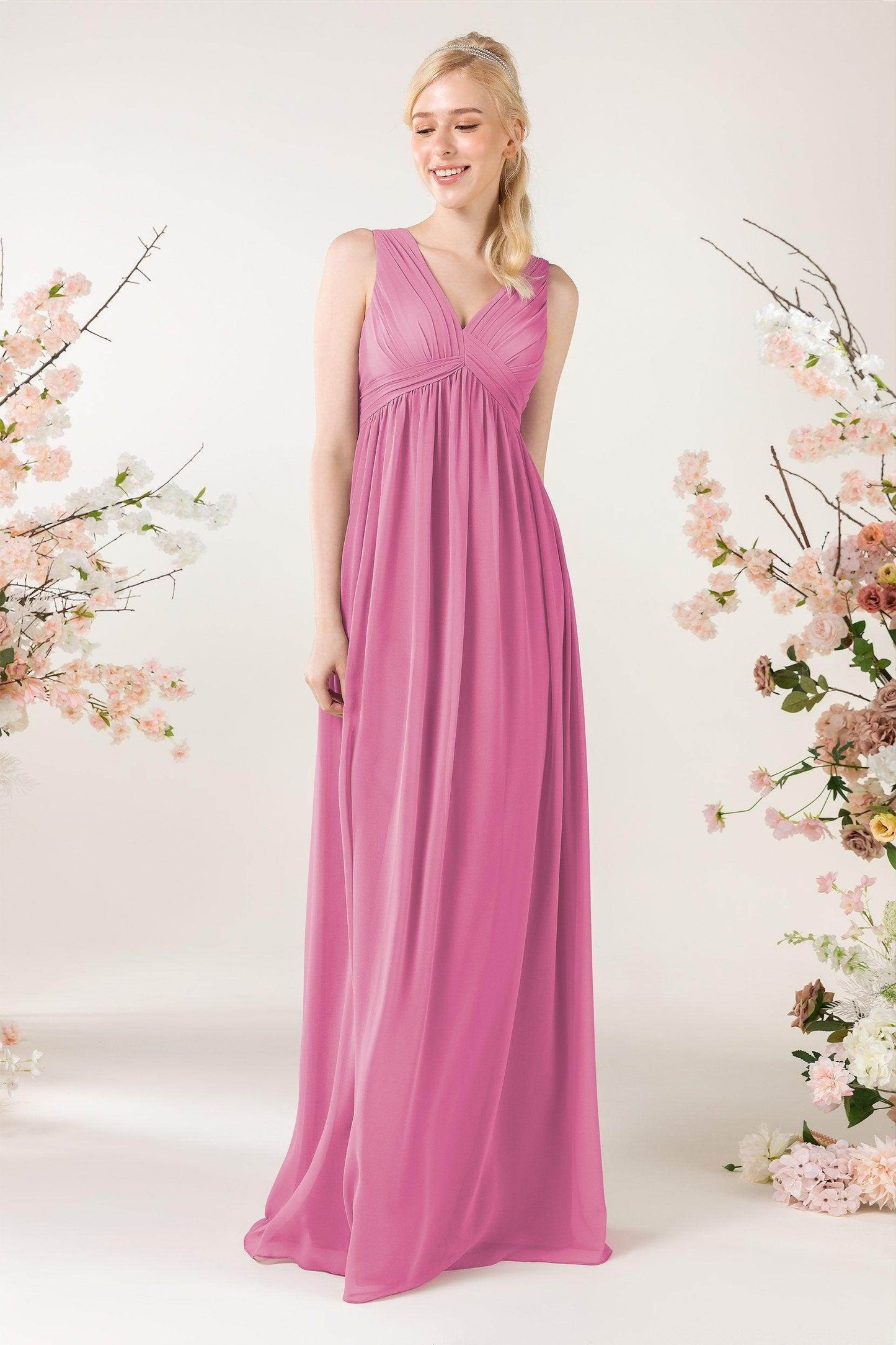 A-Line Sweep-Brush Train Chiffon Bridesmaid Dress CB0455 - COCOMELODY