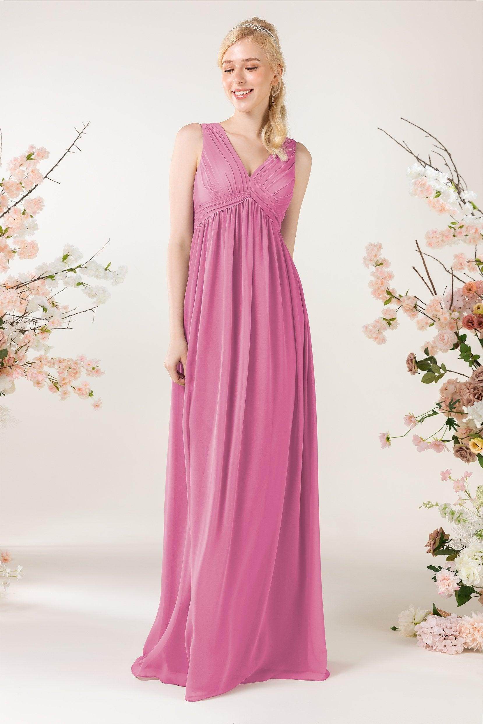 A-Line Sweep-Brush Train Chiffon Bridesmaid Dress CB0455 - COCOMELODY