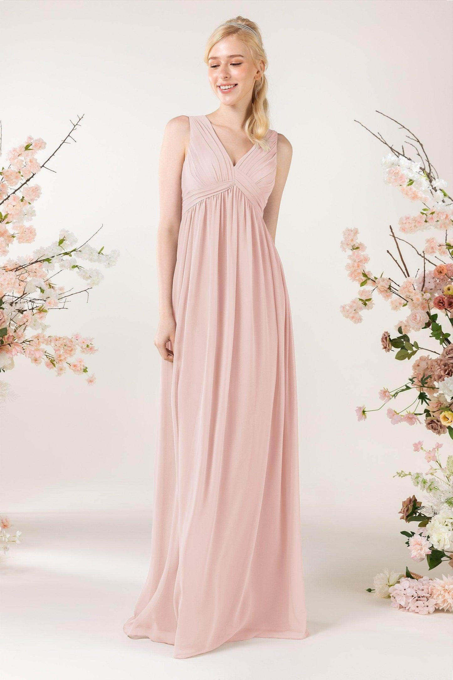 A-Line Sweep-Brush Train Chiffon Bridesmaid Dress CB0455 - COCOMELODY