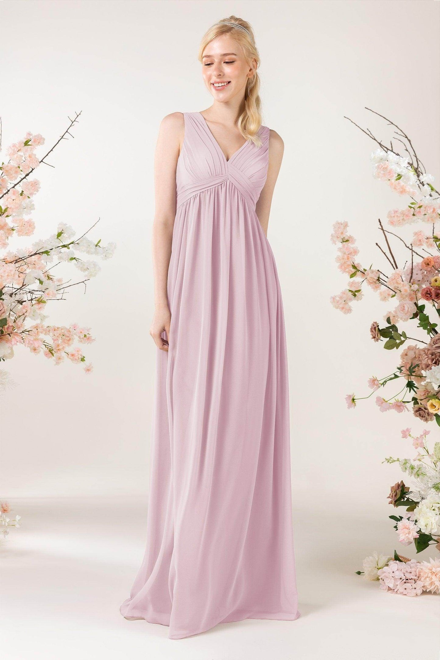 A-Line Sweep-Brush Train Chiffon Bridesmaid Dress CB0455 - COCOMELODY