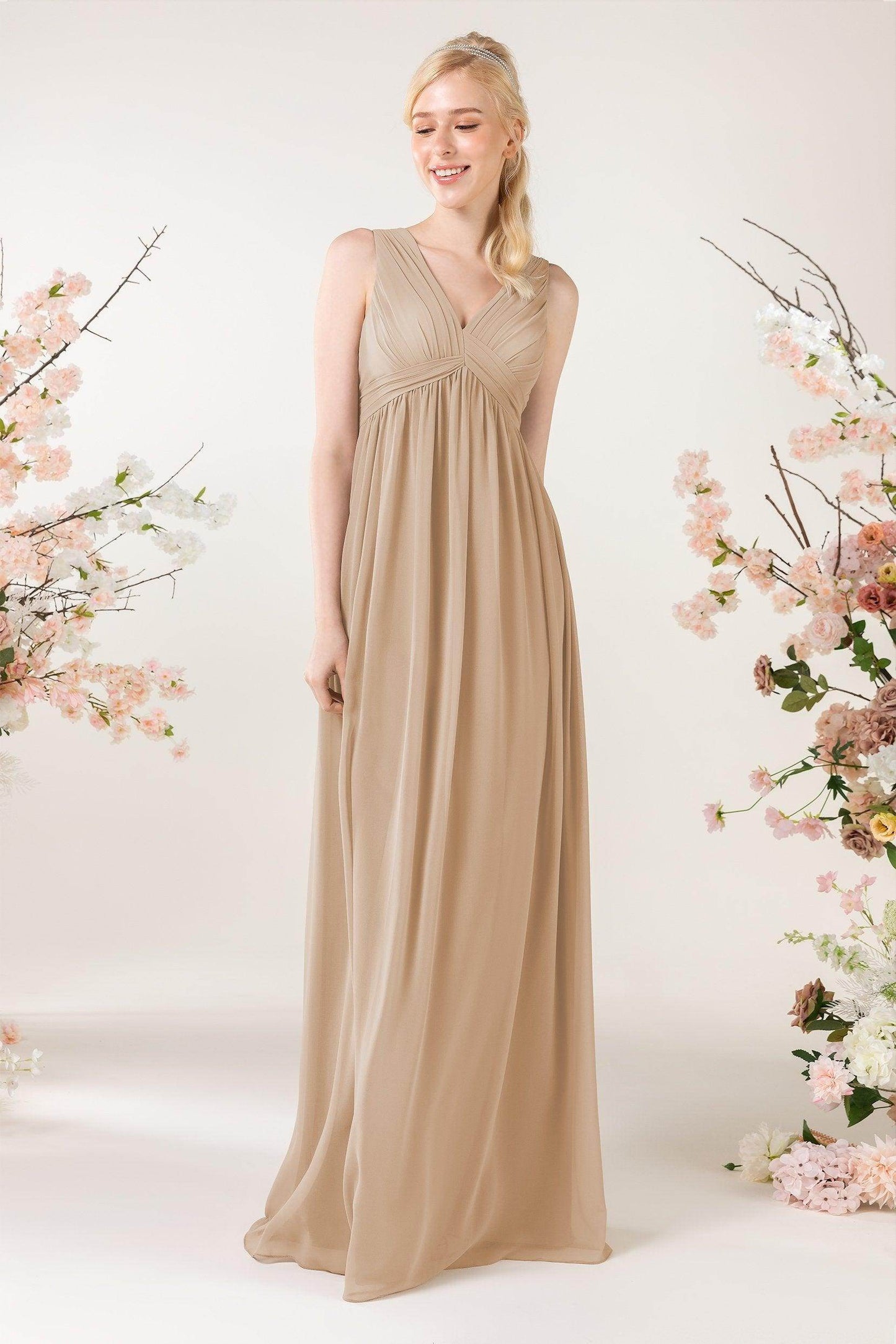 A-Line Sweep-Brush Train Chiffon Bridesmaid Dress CB0455 - COCOMELODY