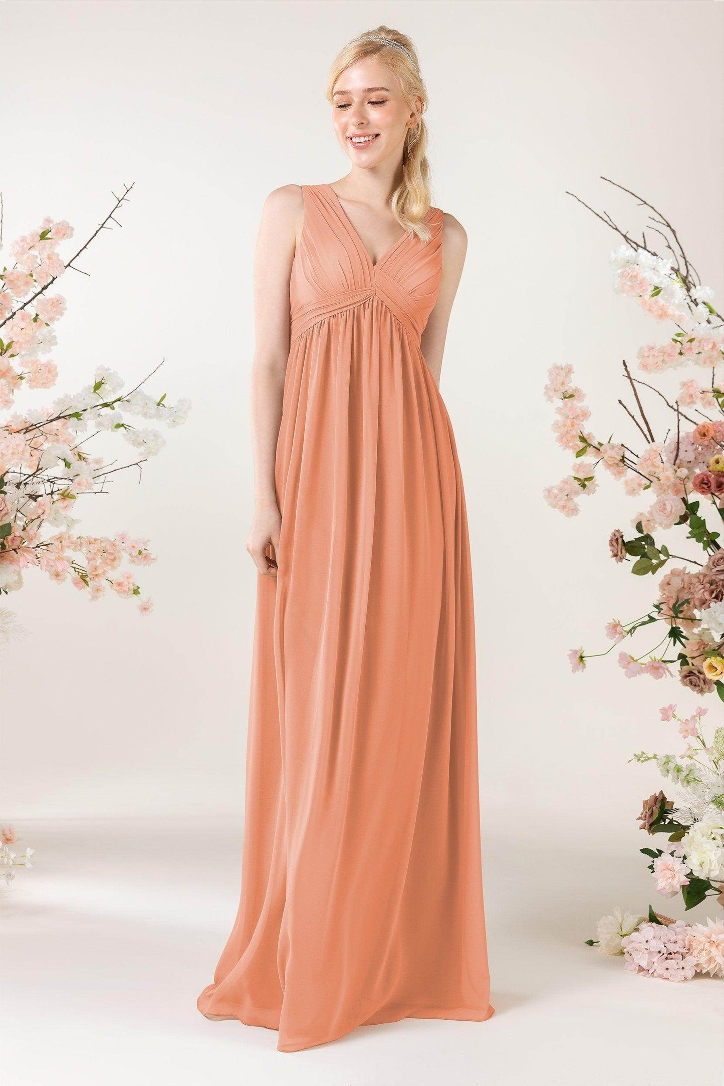 A-Line Sweep-Brush Train Chiffon Bridesmaid Dress CB0455 - COCOMELODY