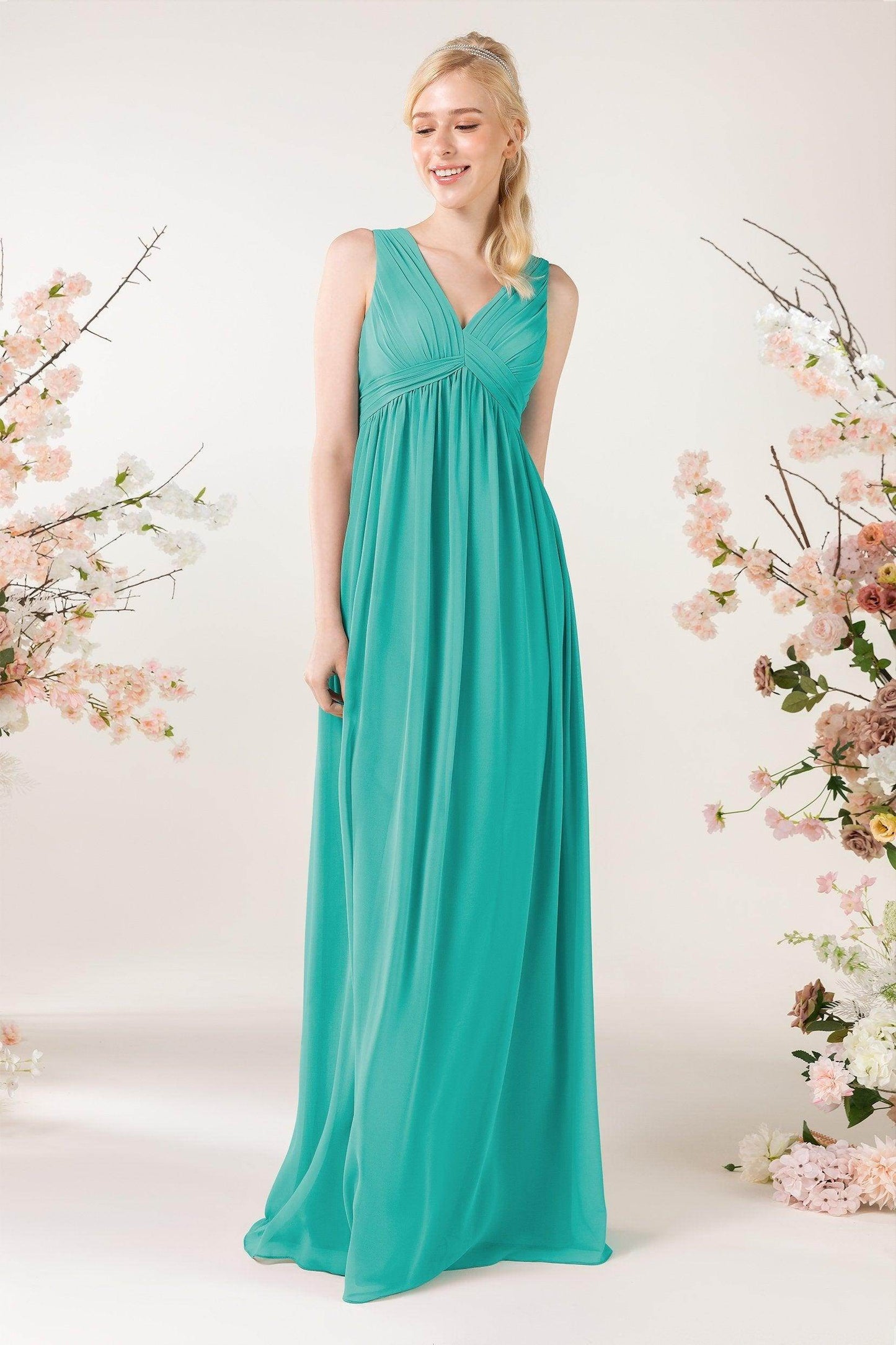 A-Line Sweep-Brush Train Chiffon Bridesmaid Dress CB0455 - COCOMELODY