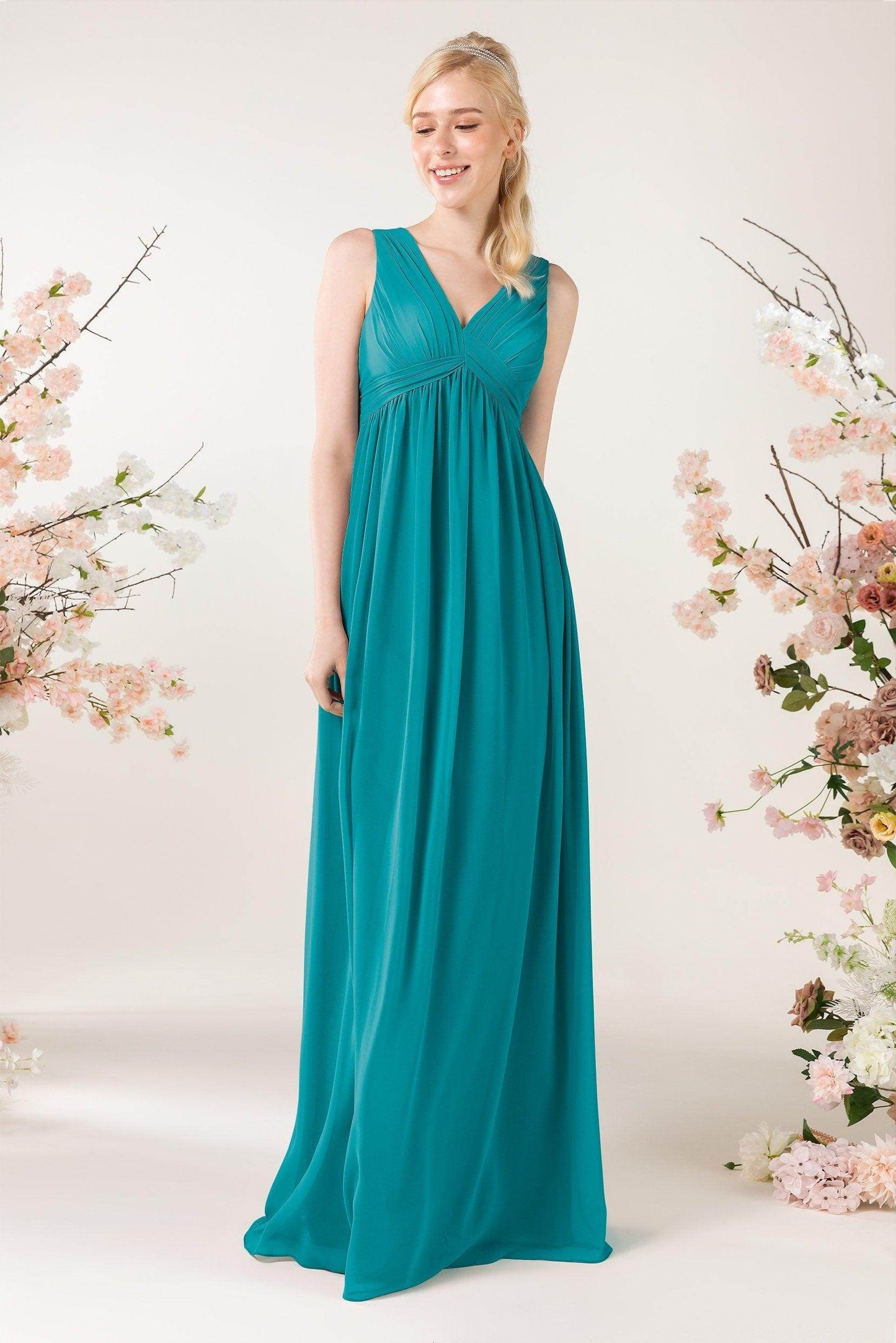A-Line Sweep-Brush Train Chiffon Bridesmaid Dress CB0455 - COCOMELODY