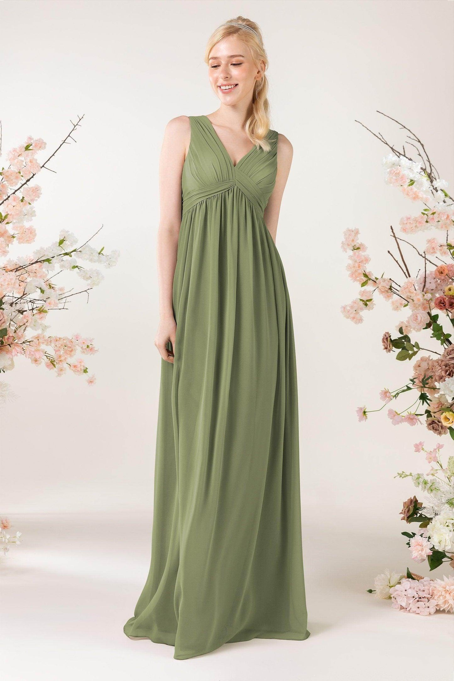 A-Line Sweep-Brush Train Chiffon Bridesmaid Dress CB0455 - COCOMELODY