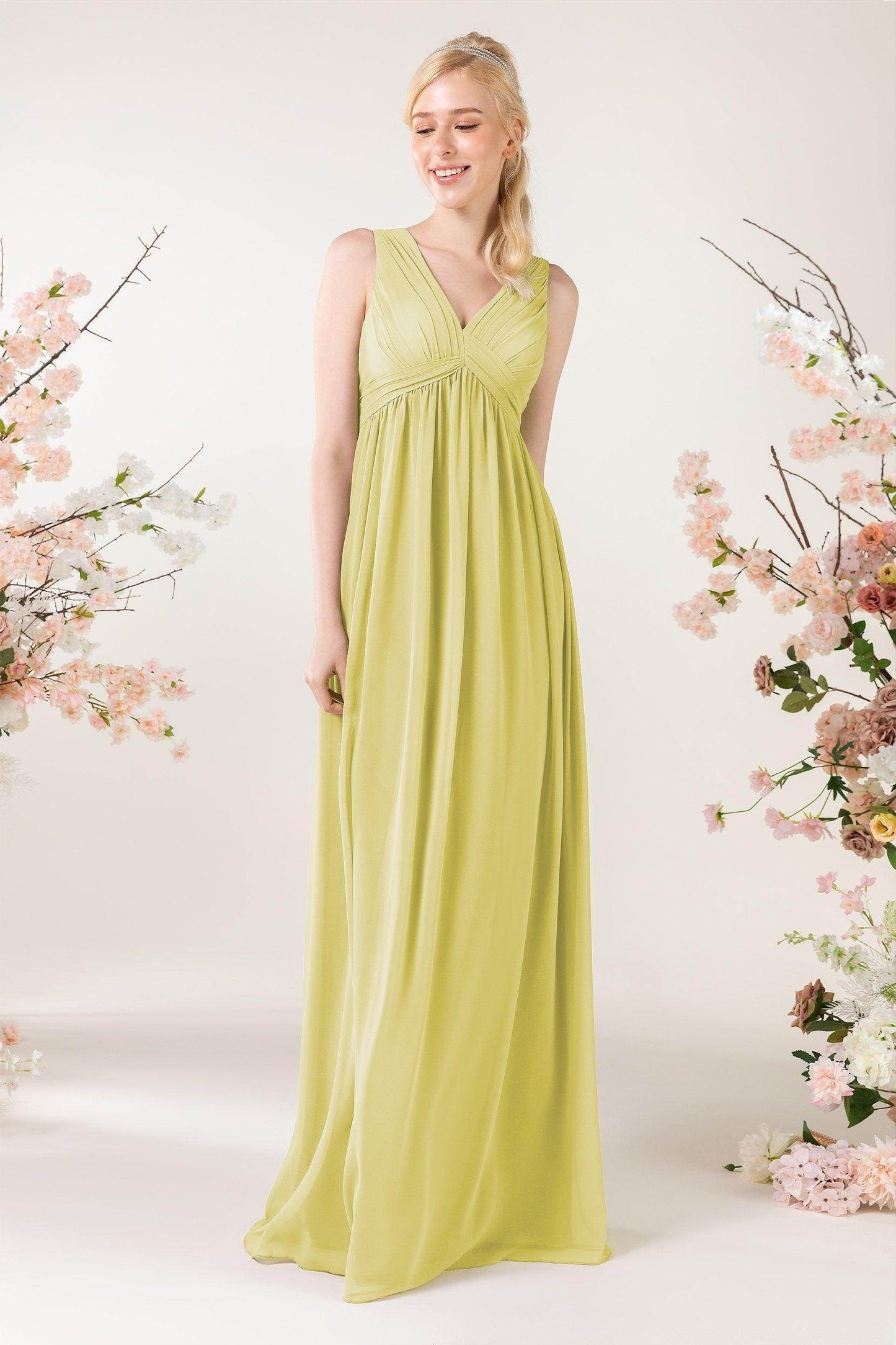 A-Line Sweep-Brush Train Chiffon Bridesmaid Dress CB0455 - COCOMELODY
