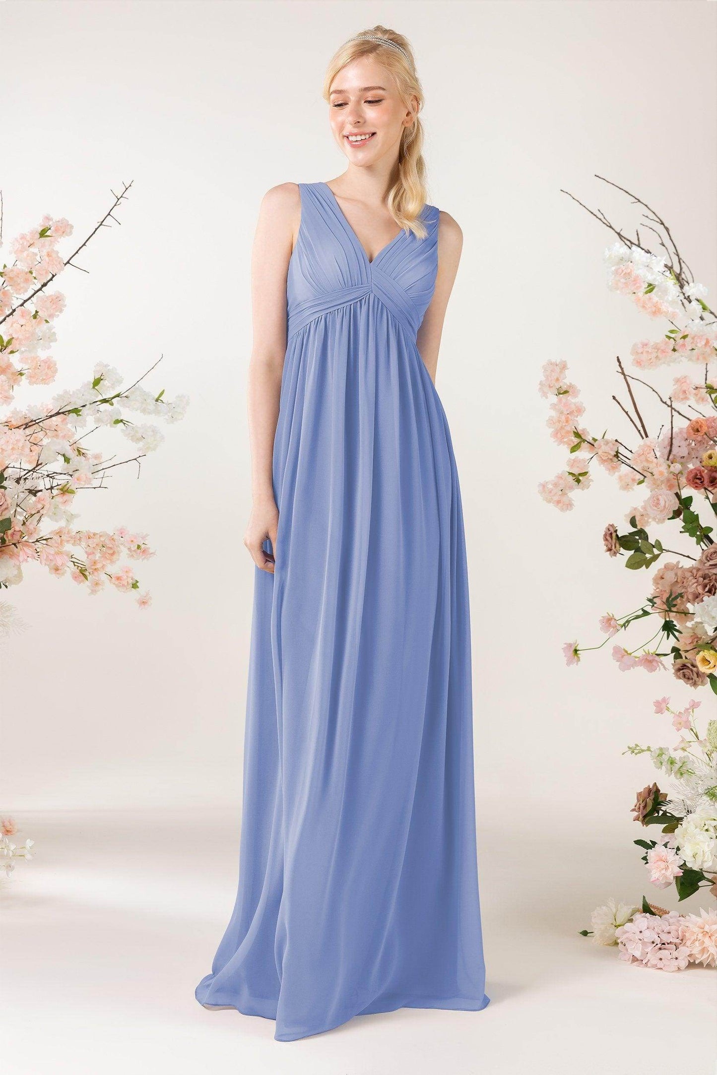A-Line Sweep-Brush Train Chiffon Bridesmaid Dress CB0455 - COCOMELODY