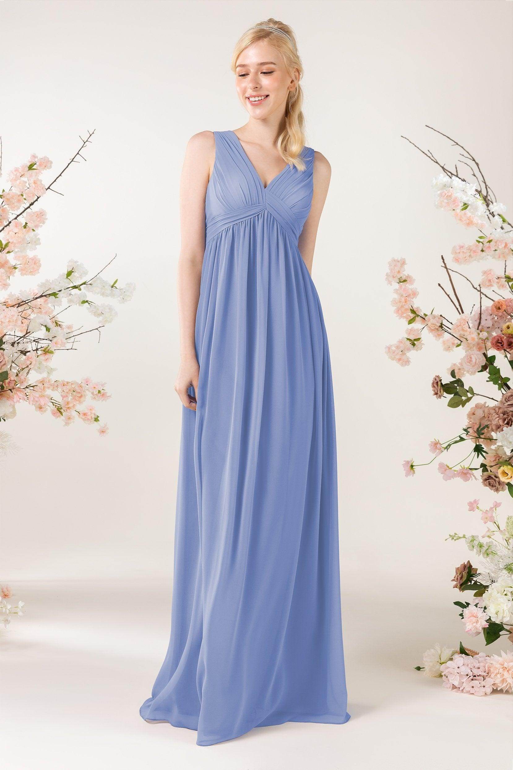 A-Line Sweep-Brush Train Chiffon Bridesmaid Dress CB0455 - COCOMELODY