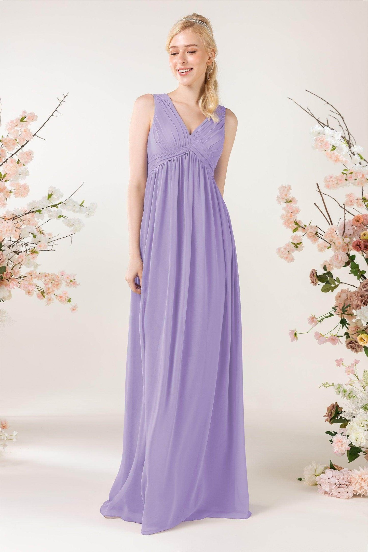 A-Line Sweep-Brush Train Chiffon Bridesmaid Dress CB0455 - COCOMELODY