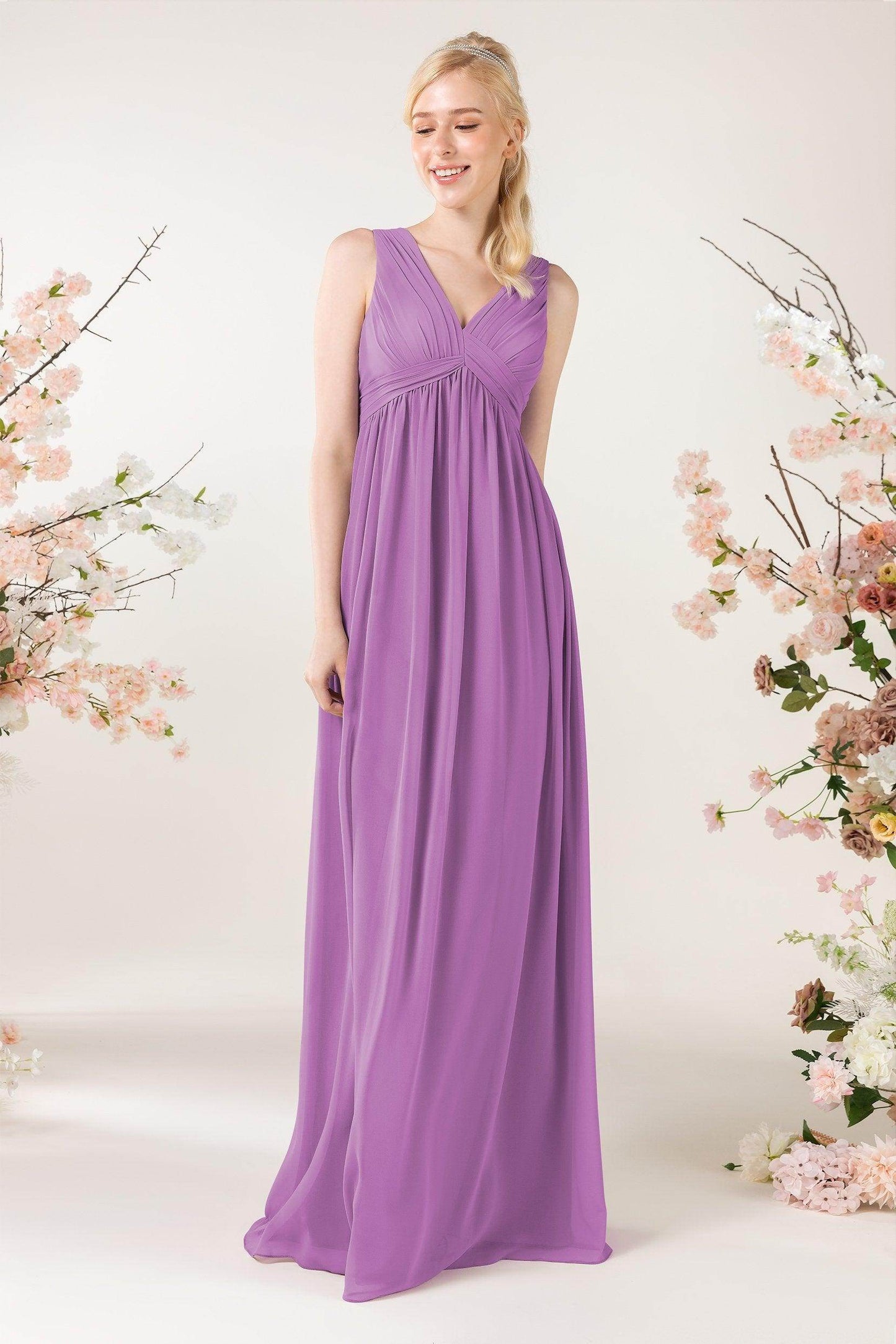 A-Line Sweep-Brush Train Chiffon Bridesmaid Dress CB0455 - COCOMELODY