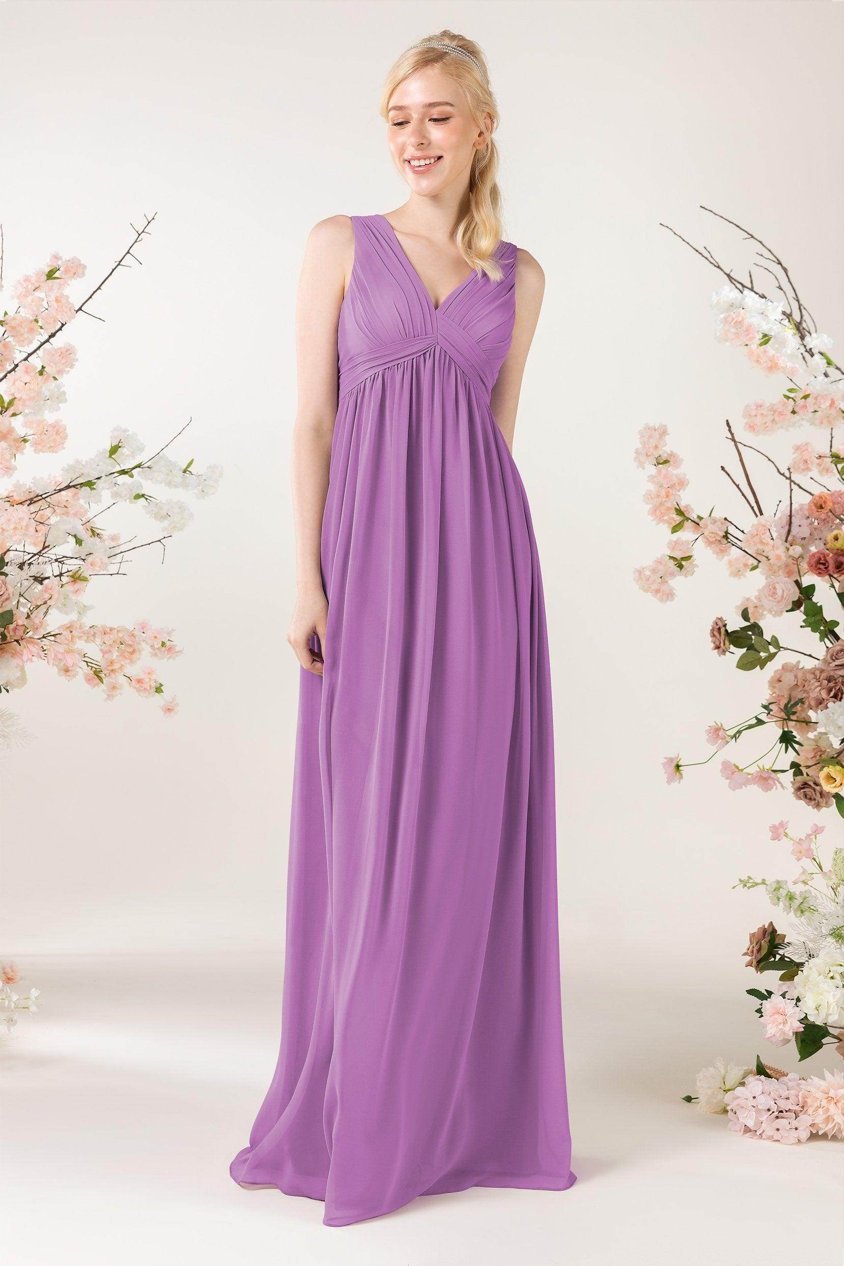 A-Line Sweep-Brush Train Chiffon Bridesmaid Dress CB0455 - COCOMELODY