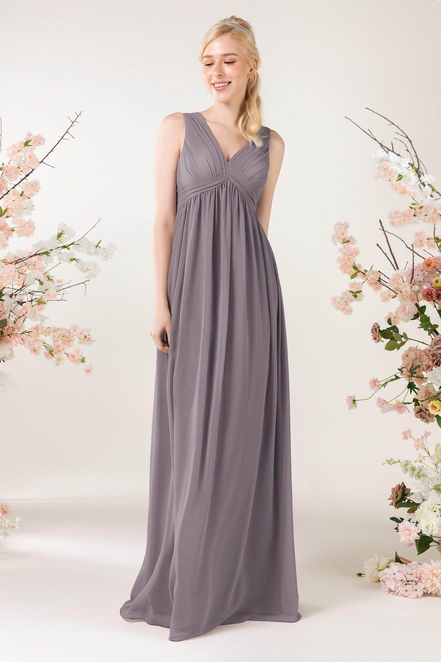 A-Line Sweep-Brush Train Chiffon Bridesmaid Dress CB0455 - COCOMELODY