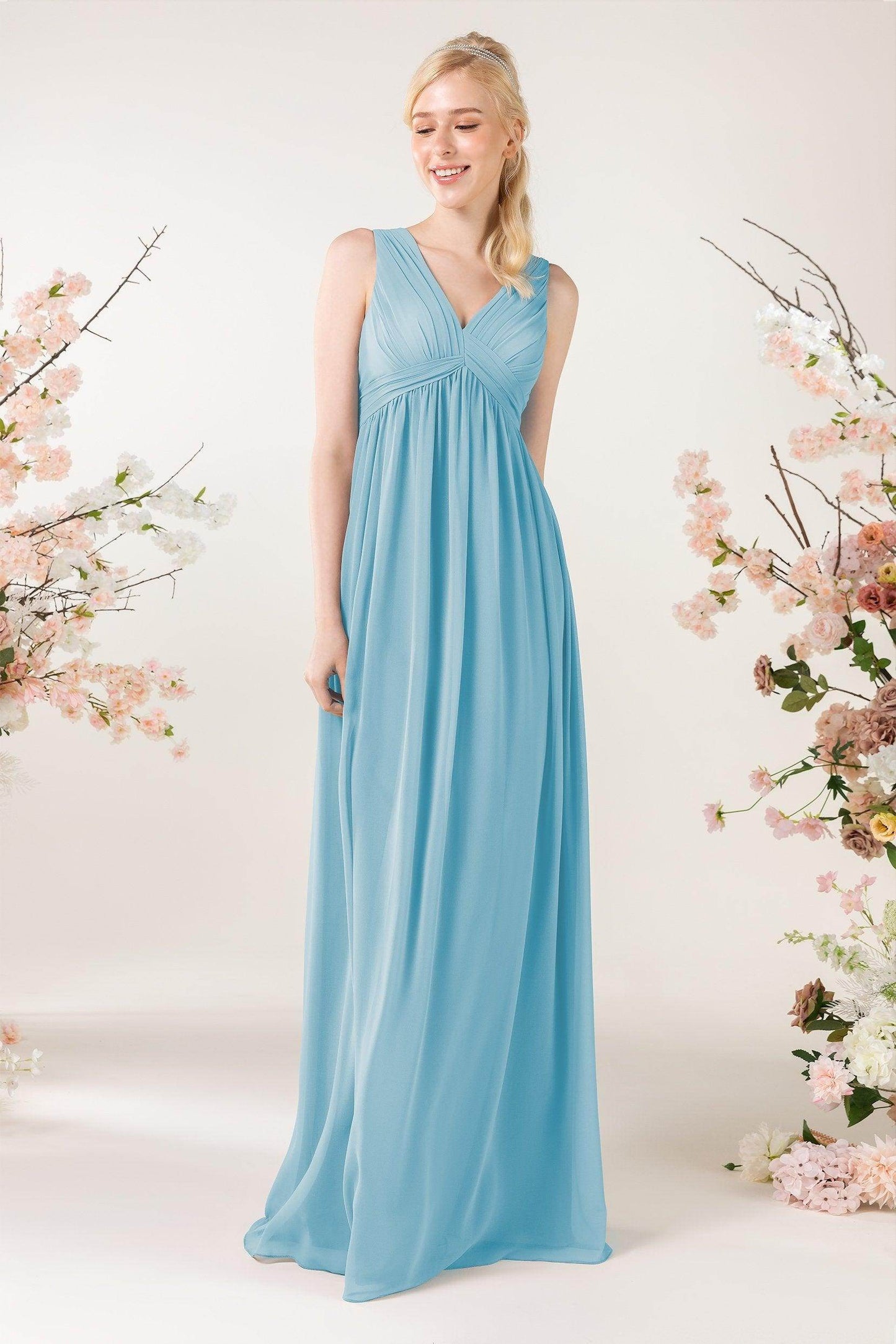 A-Line Sweep-Brush Train Chiffon Bridesmaid Dress CB0455 - COCOMELODY