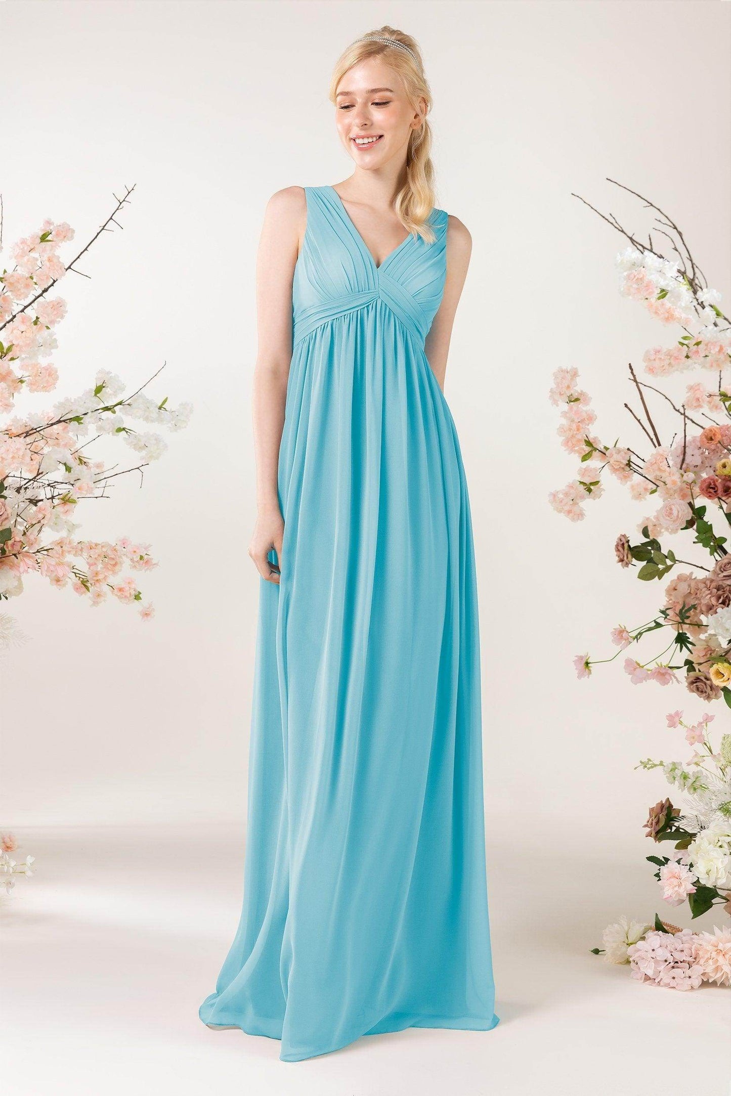 A-Line Sweep-Brush Train Chiffon Bridesmaid Dress CB0455 - COCOMELODY