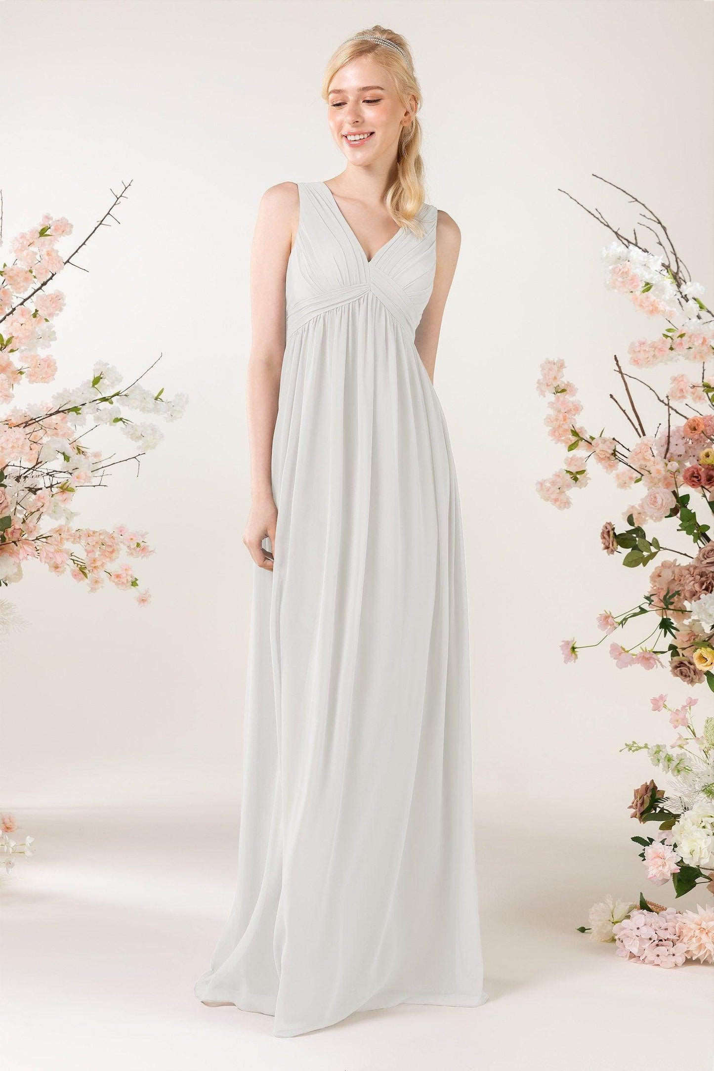 A-Line Sweep-Brush Train Chiffon Bridesmaid Dress CB0455 - COCOMELODY