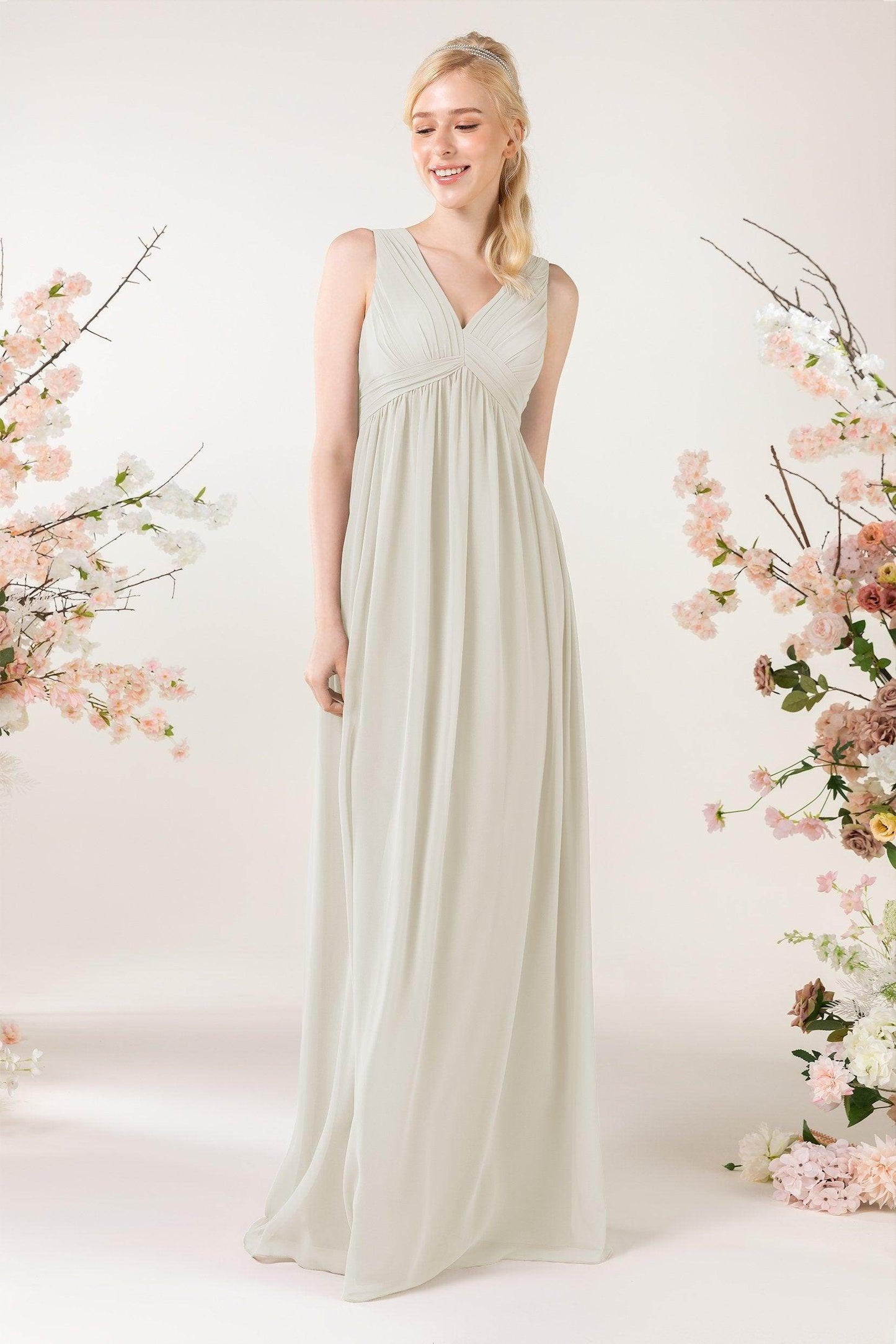 A-Line Sweep-Brush Train Chiffon Bridesmaid Dress CB0455 - COCOMELODY