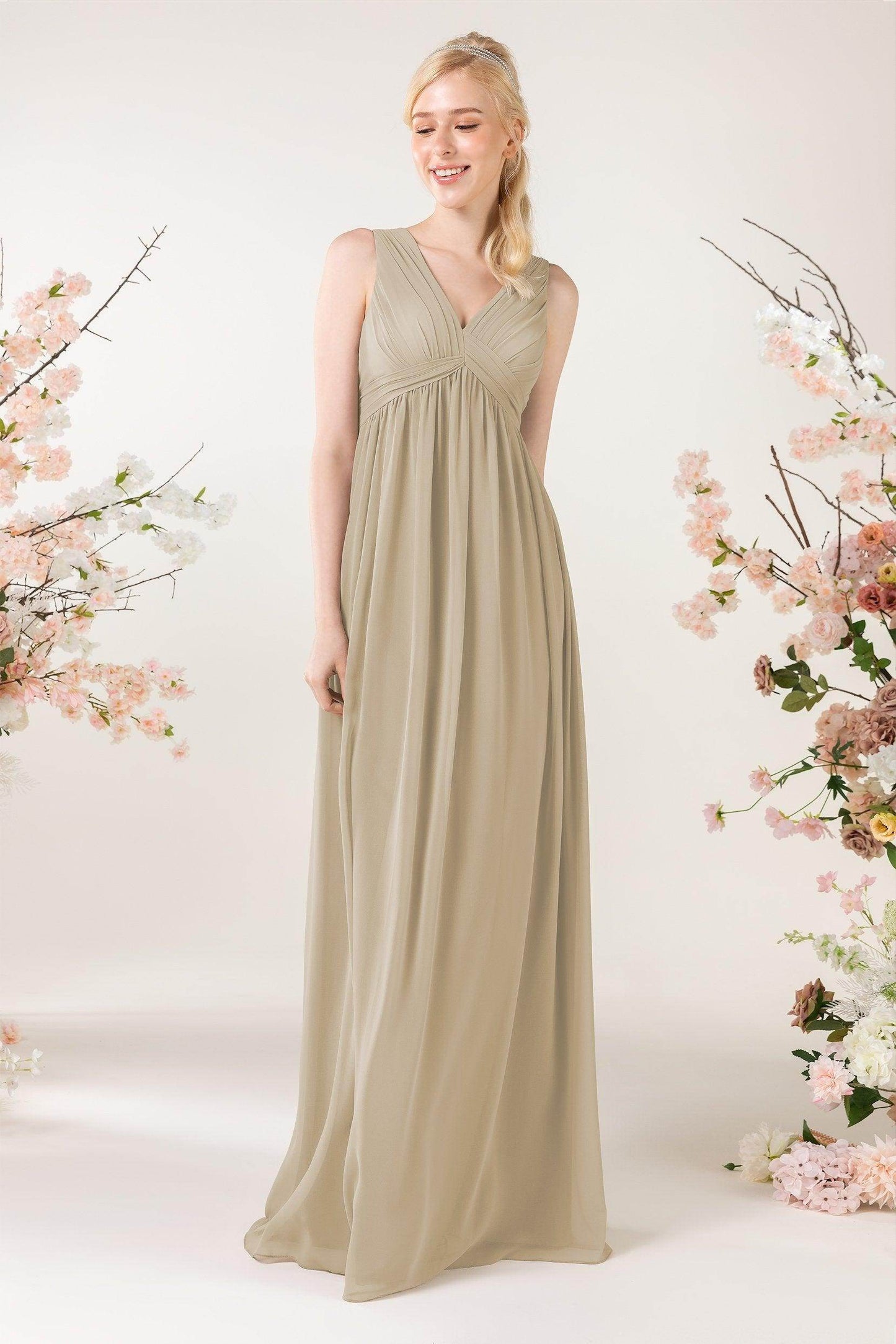 A-Line Sweep-Brush Train Chiffon Bridesmaid Dress CB0455 - COCOMELODY