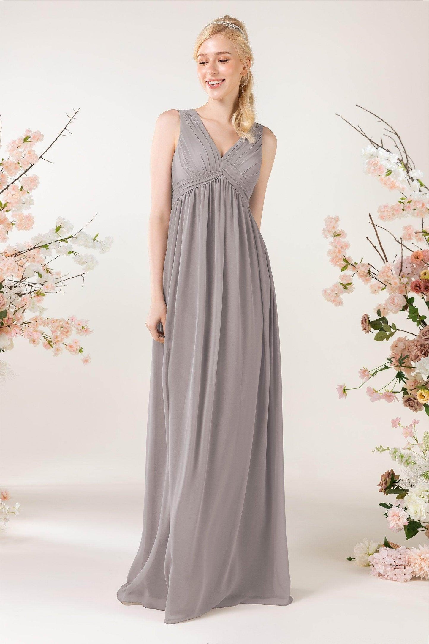 A-Line Sweep-Brush Train Chiffon Bridesmaid Dress CB0455 - COCOMELODY
