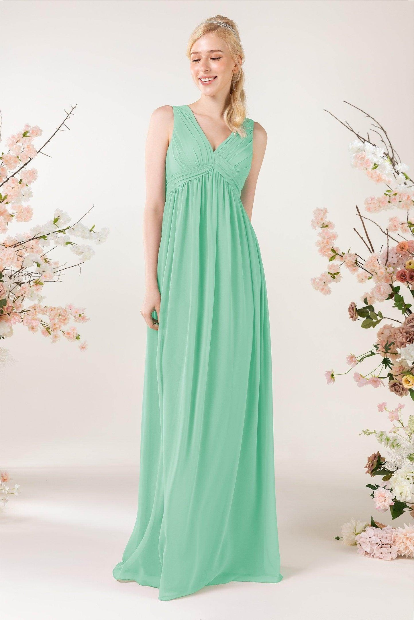 A-Line Sweep-Brush Train Chiffon Bridesmaid Dress CB0455 - COCOMELODY