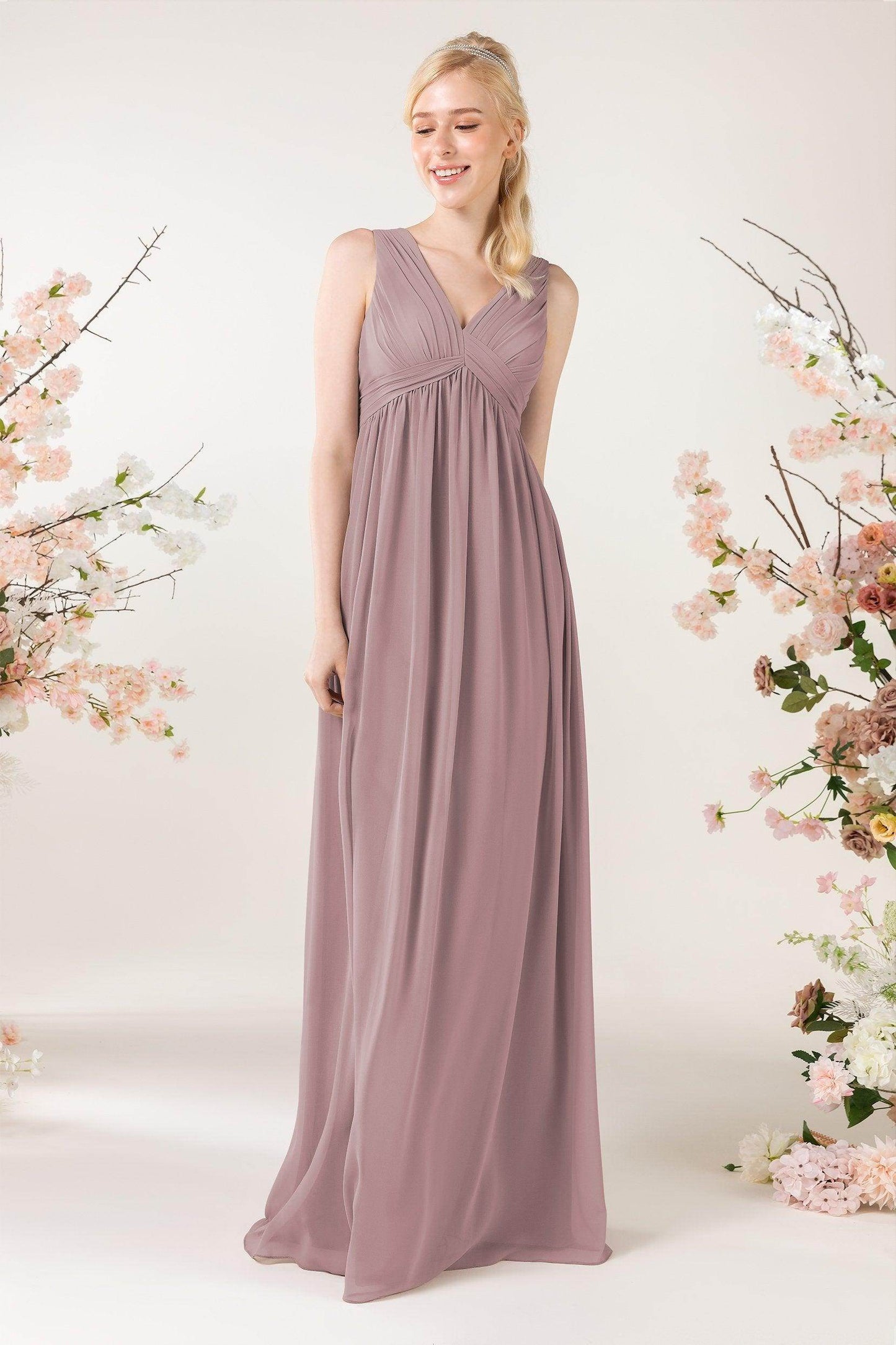 A-Line Sweep-Brush Train Chiffon Bridesmaid Dress CB0455 - COCOMELODY