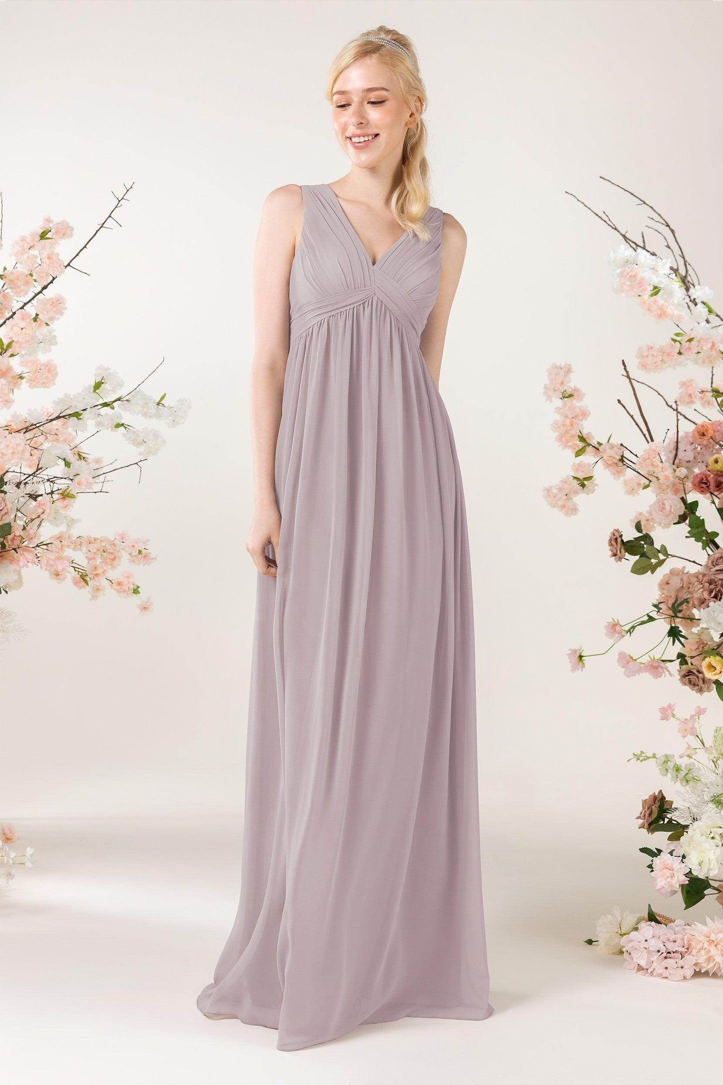 A-Line Sweep-Brush Train Chiffon Bridesmaid Dress CB0455 - COCOMELODY