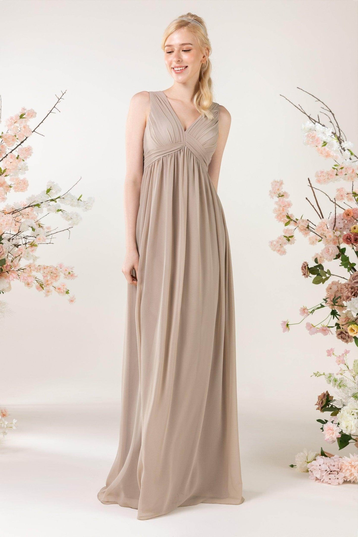 A-Line Sweep-Brush Train Chiffon Bridesmaid Dress CB0455 - COCOMELODY