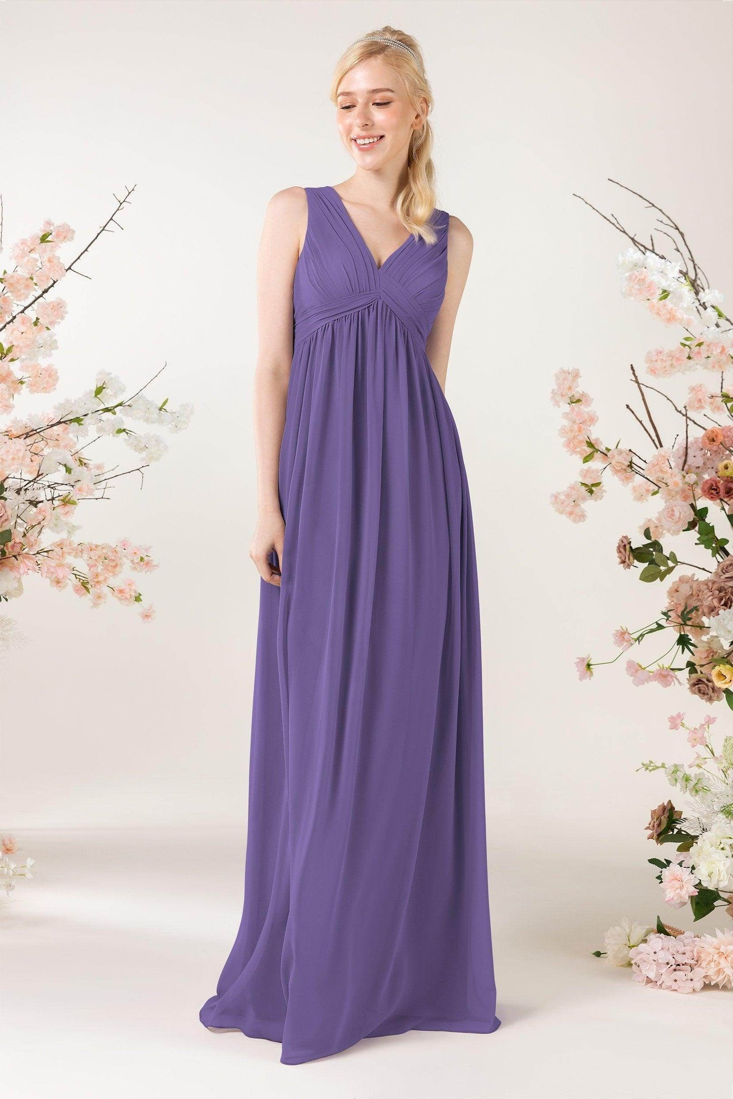 A-Line Sweep-Brush Train Chiffon Bridesmaid Dress CB0455 - COCOMELODY