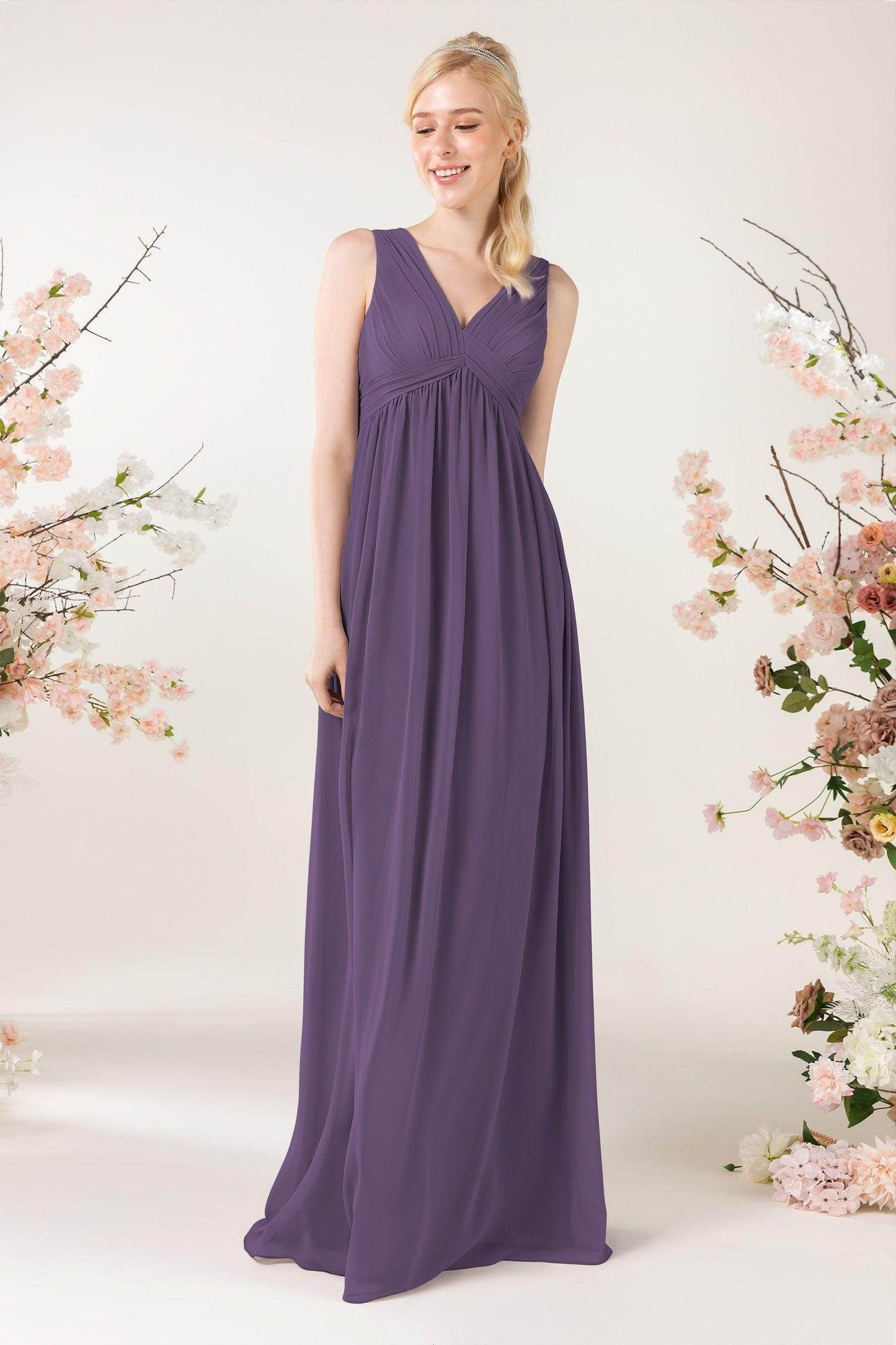 A-Line Sweep-Brush Train Chiffon Bridesmaid Dress CB0455 - COCOMELODY